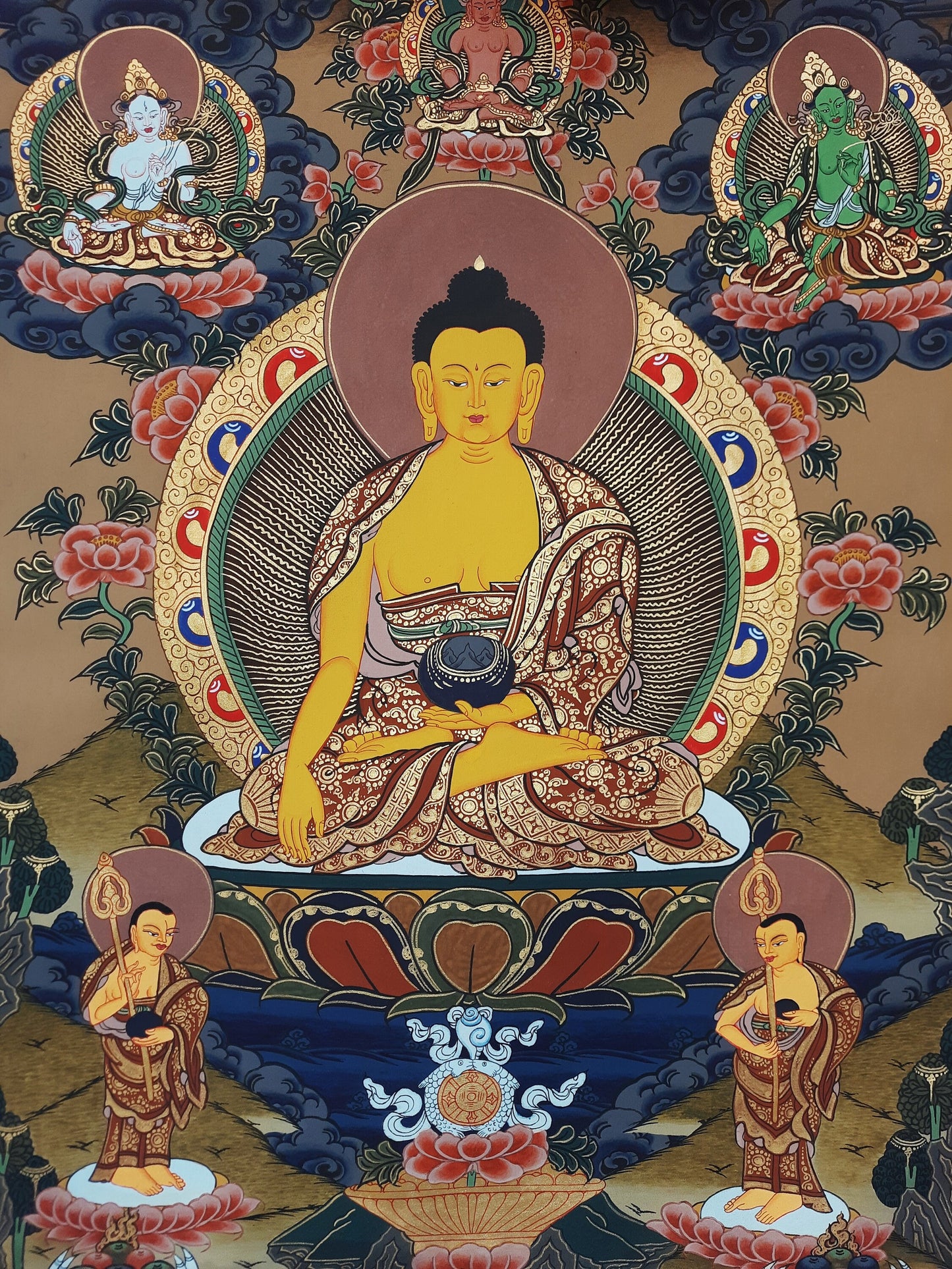 Original Hand Painted Shakyamuni / Lord Gautama / Compassion, Meditation Tibetan Thangka / Thanka Painting From Nepal with Silk Brocade