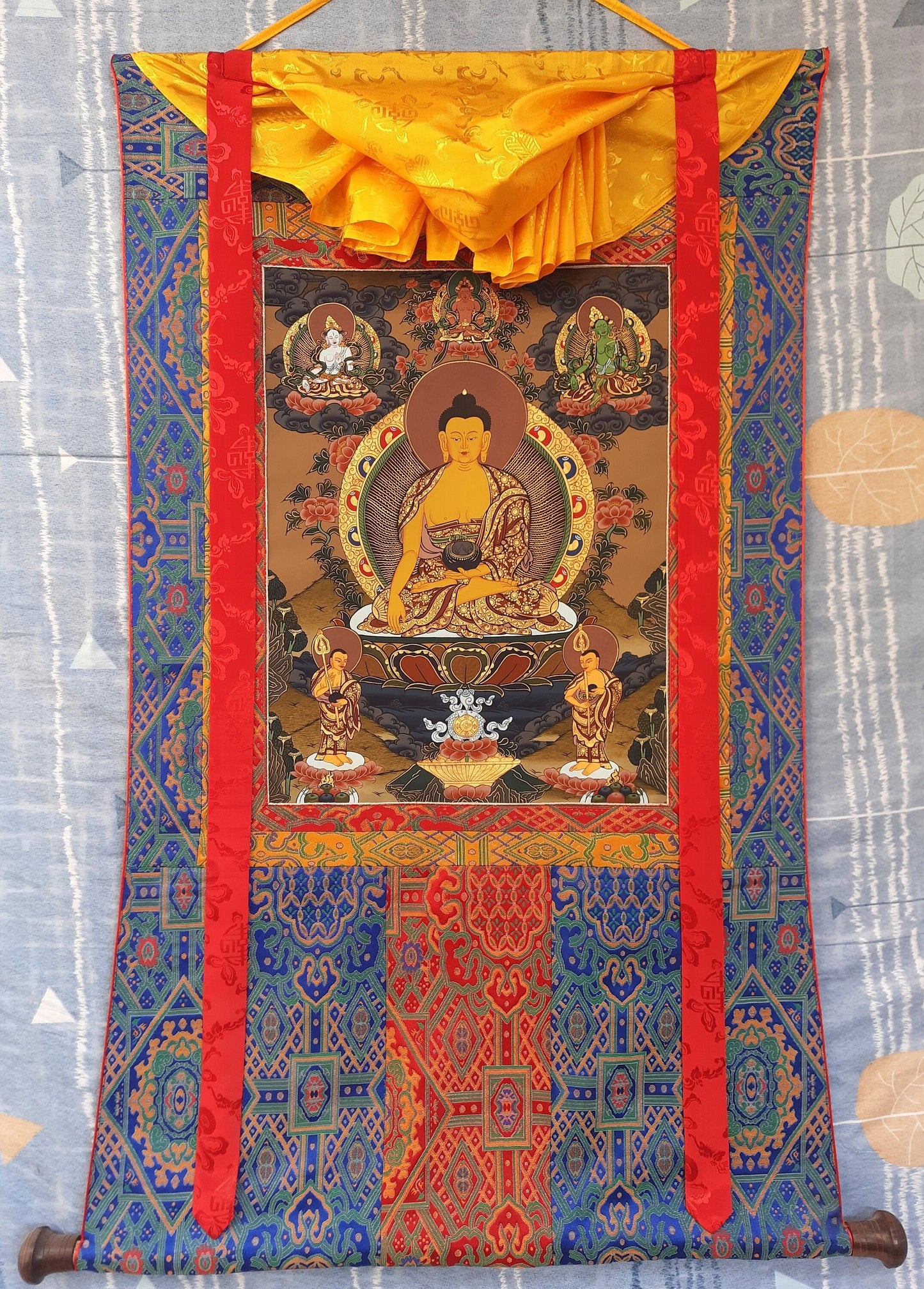 Original Hand Painted Shakyamuni / Lord Gautama / Compassion, Meditation Tibetan Thangka / Thanka Painting From Nepal with Silk Brocade