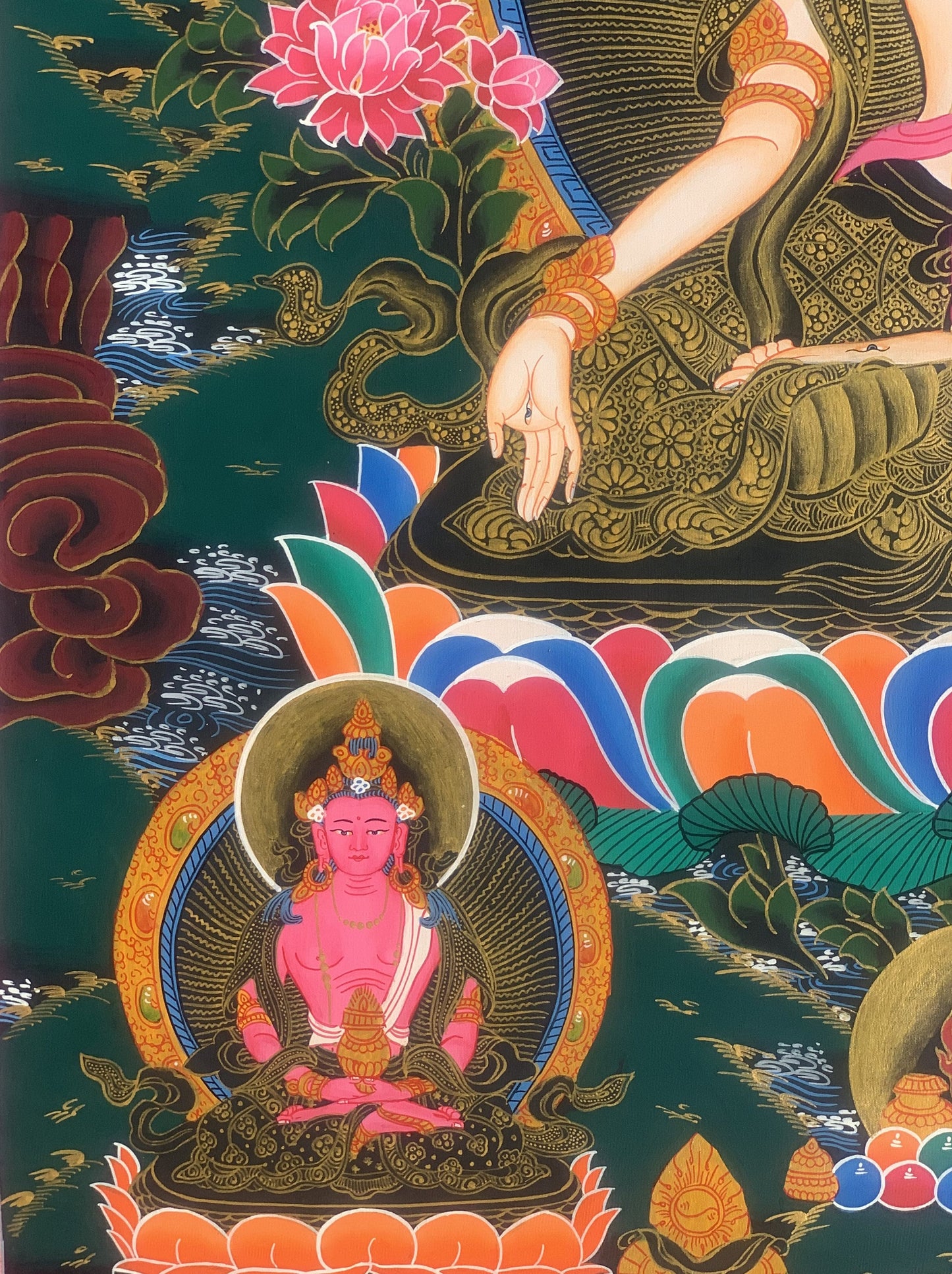 Hand-painted White Tara, Goddess of Compassion, Tibetan Thangka, Painting Art with Silk Border