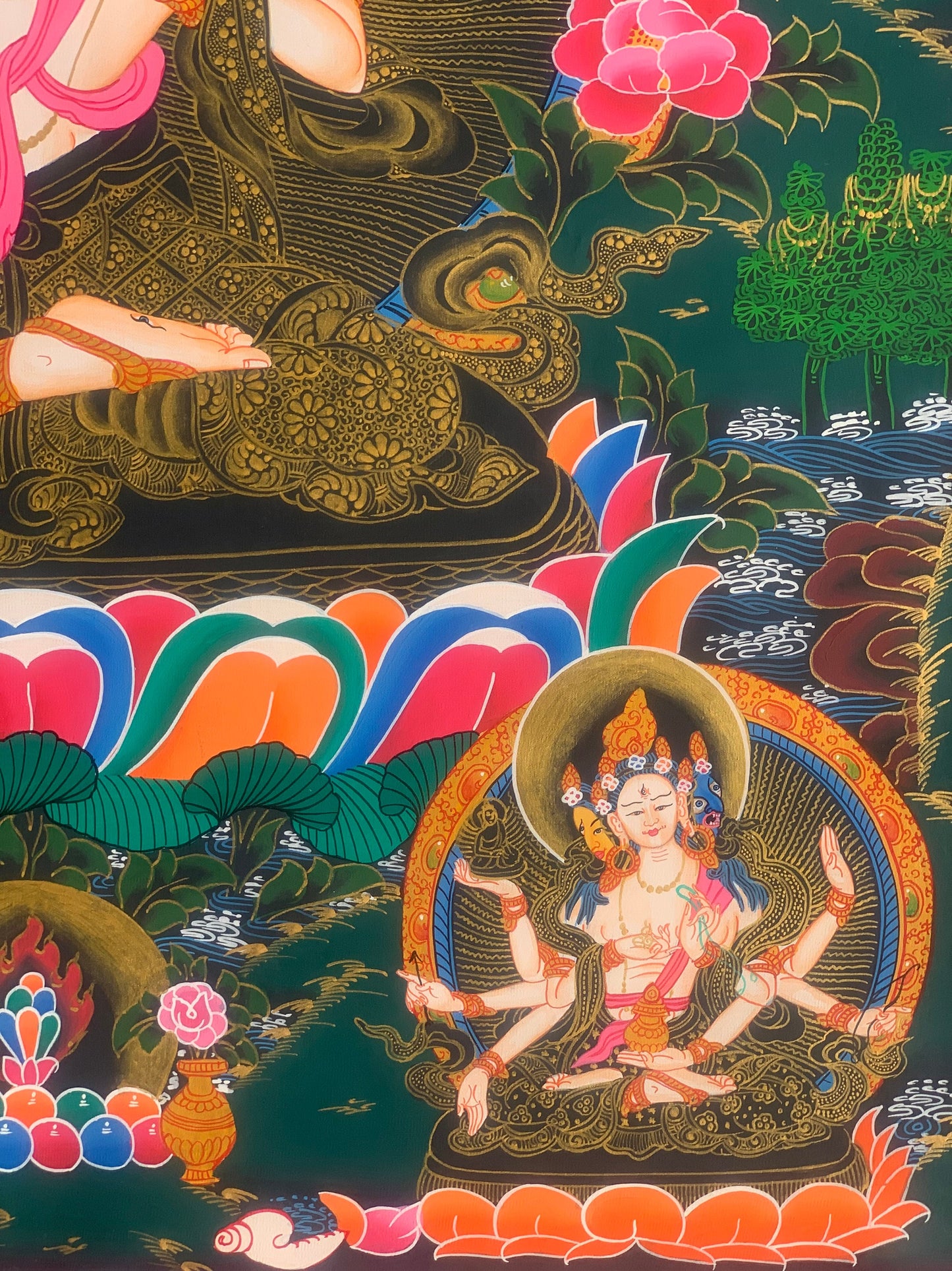 Hand-painted White Tara, Goddess of Compassion, Tibetan Thangka, Painting Art with Silk Border