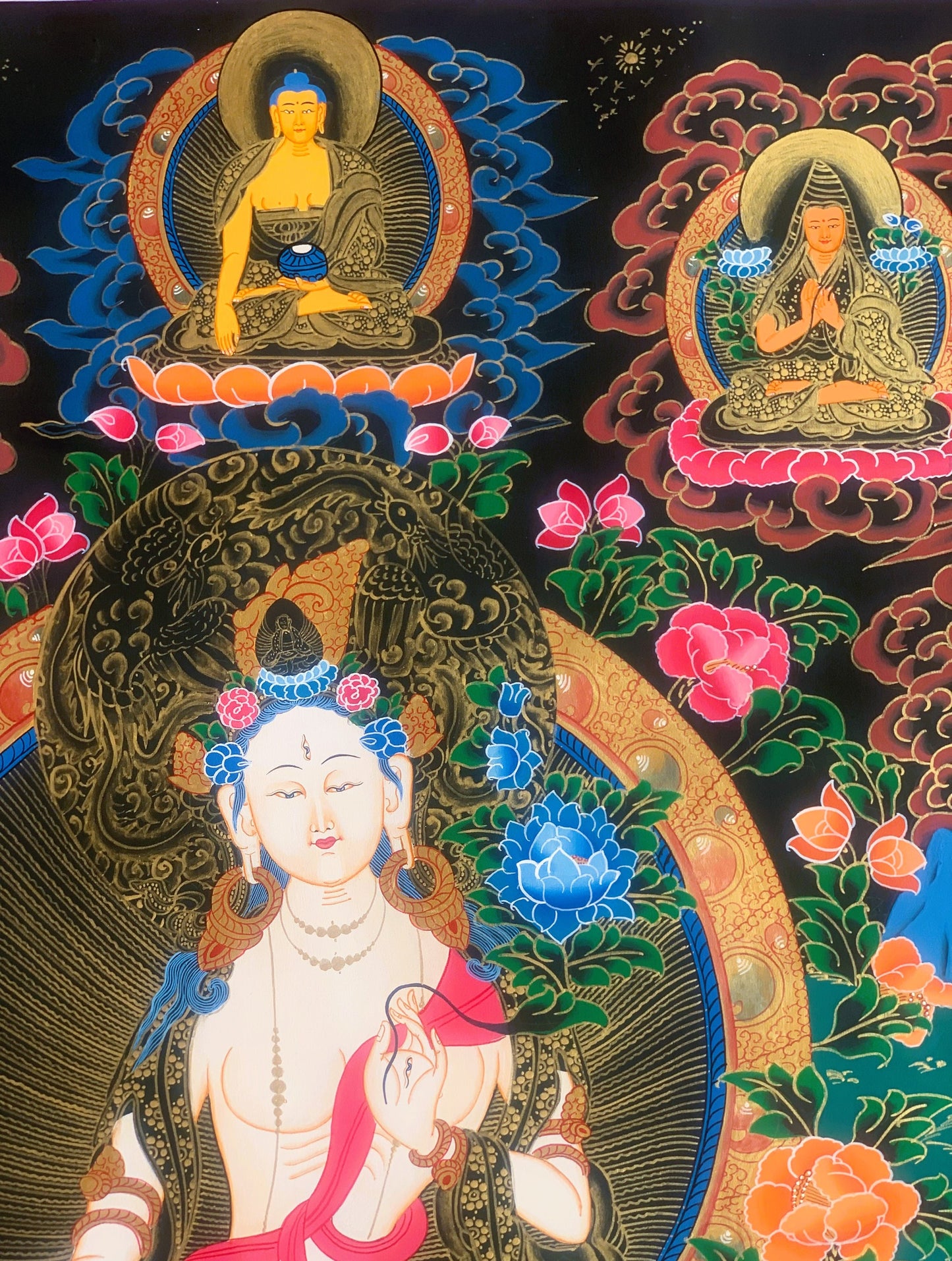 Original Hand-painted  White Tara / Mother Goddess Masterpiece Tibetan Thanka  / Thangka / Painting Compassion Meditation Art From Nepal