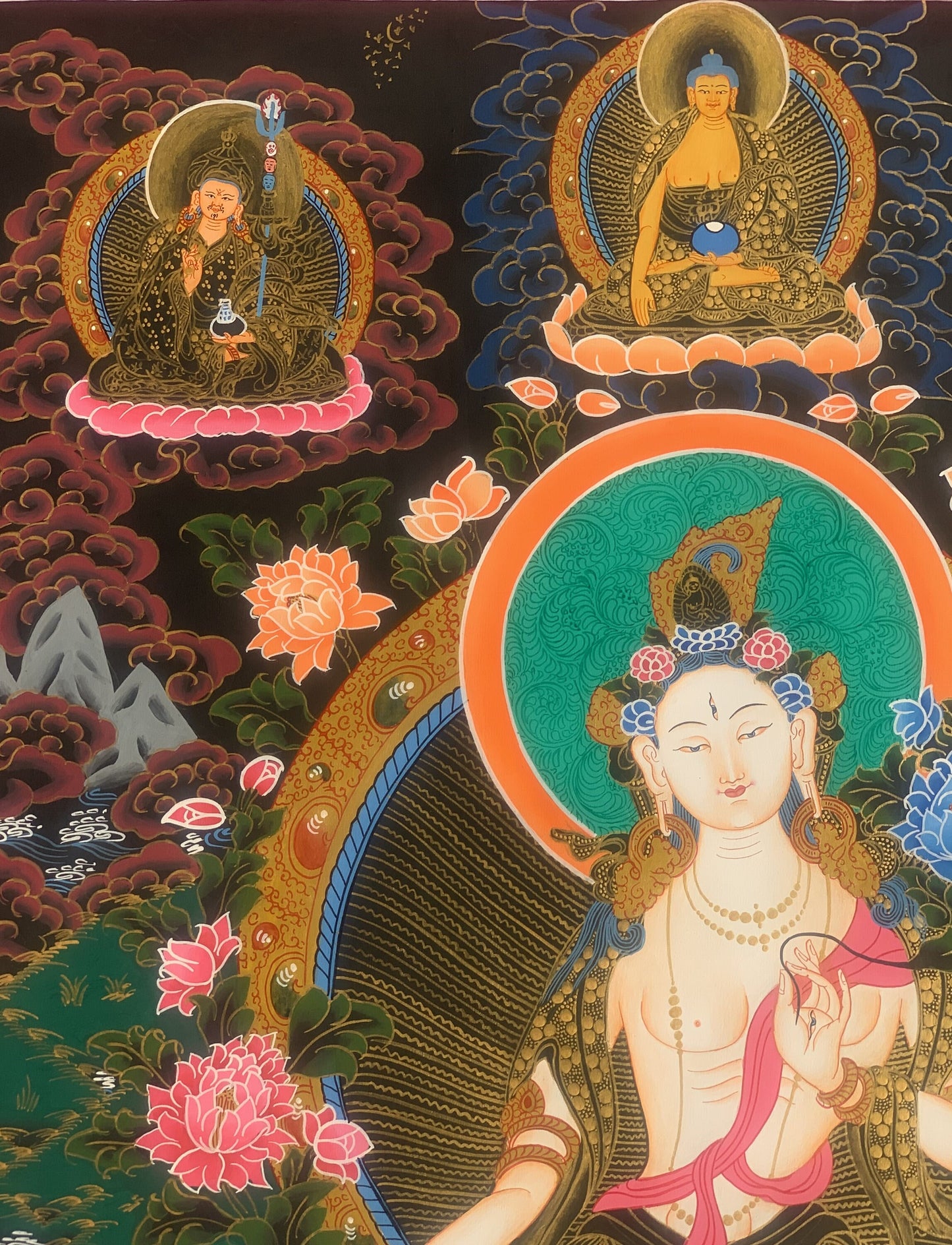 Original Hand-painted  White Tara / Mother Tara Masterpiece Tibetan Thanka  / Thangka / Painting Compassion Meditation Art From Nepal