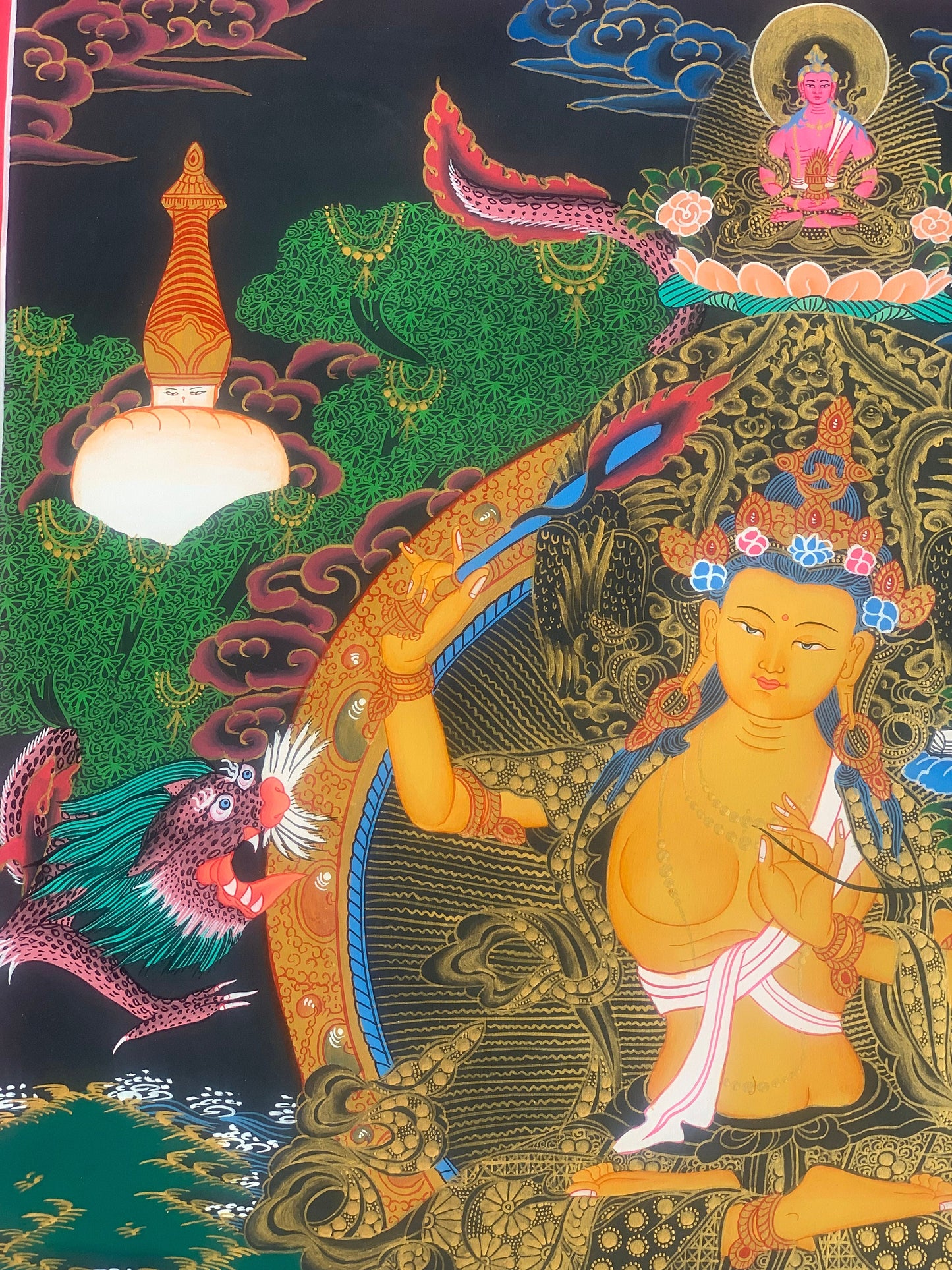 Original Hand Painted Manjushri /Manjushree/ JAMPELYANG / God Of Wisodm  Compassion / Meditation Thangka / Thanka Painting From Nepal