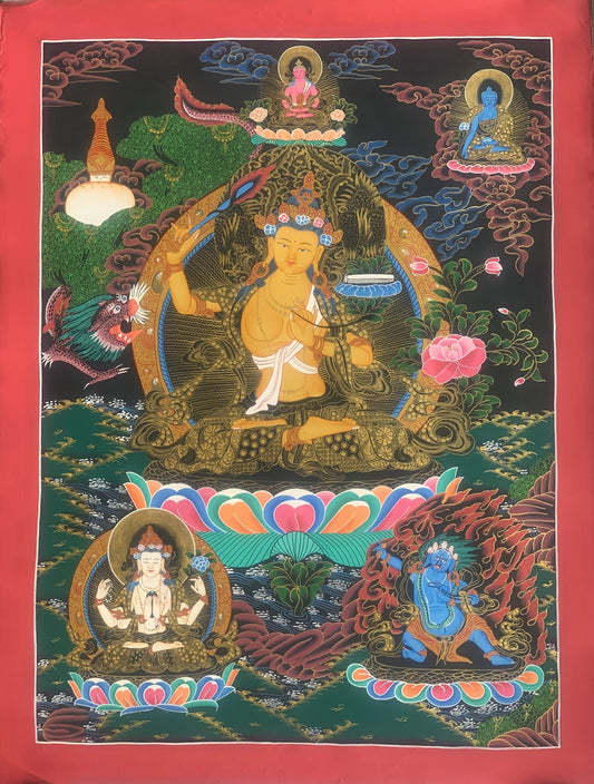 Original Hand Painted Manjushri /Manjushree/ JAMPELYANG / God Of Wisodm  Compassion / Meditation Thangka / Thanka Painting From Nepal