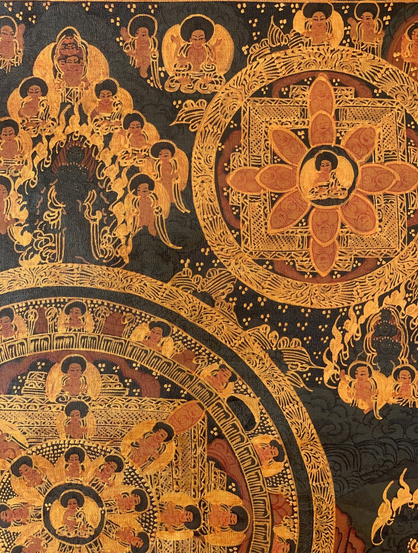 Buddha Life/ Bhavacakra/ Wheel of Life Mandala Old Oil- Varnished Tibetan Thangka Painting with Silk Brocade