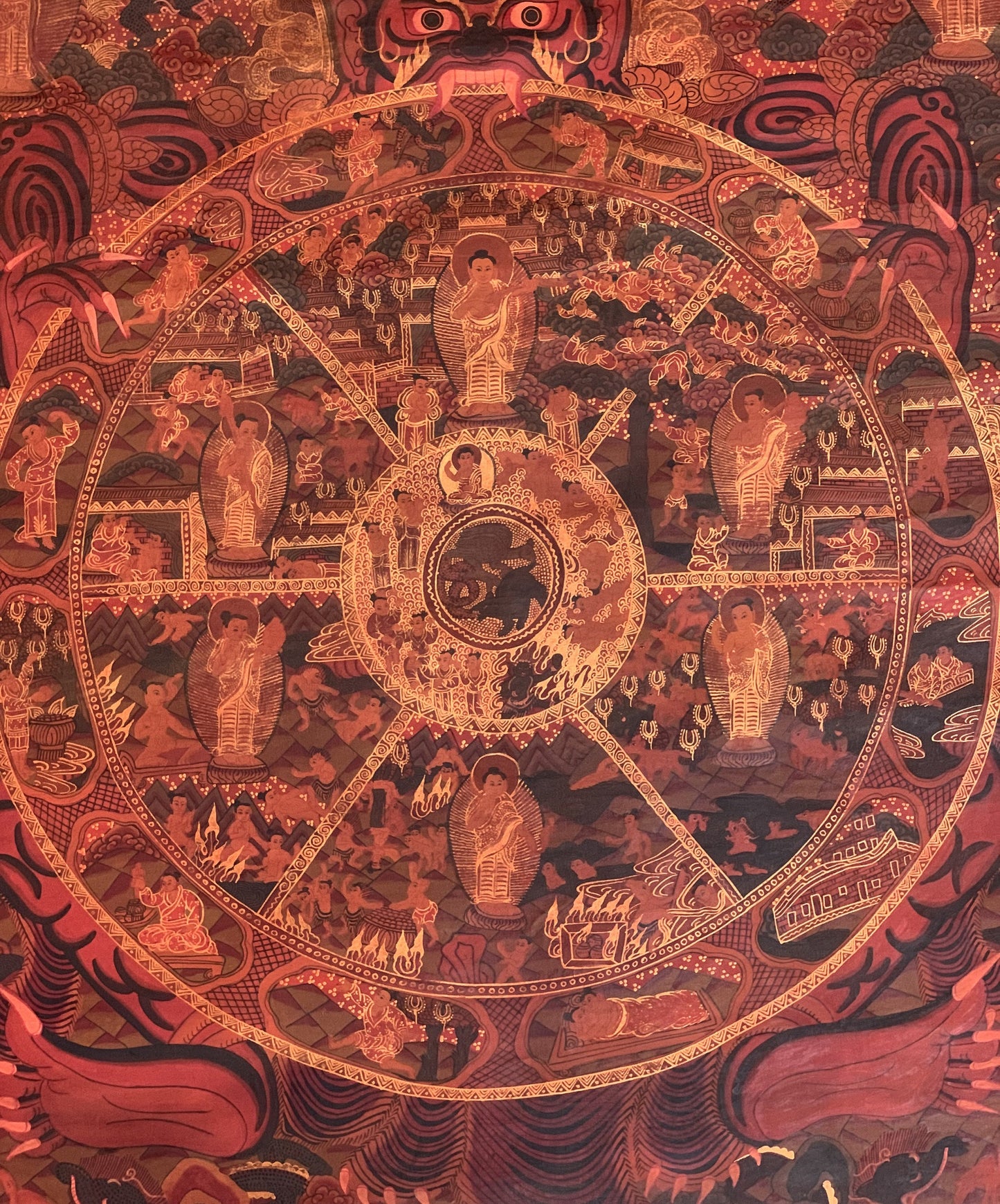 Original Hand Painted Wheel Of Life /Wheel of Time/Bhavacakra Mandala Masterpiece  Oil Varnished Tibetan Meditation Thangka/Thanka Painting