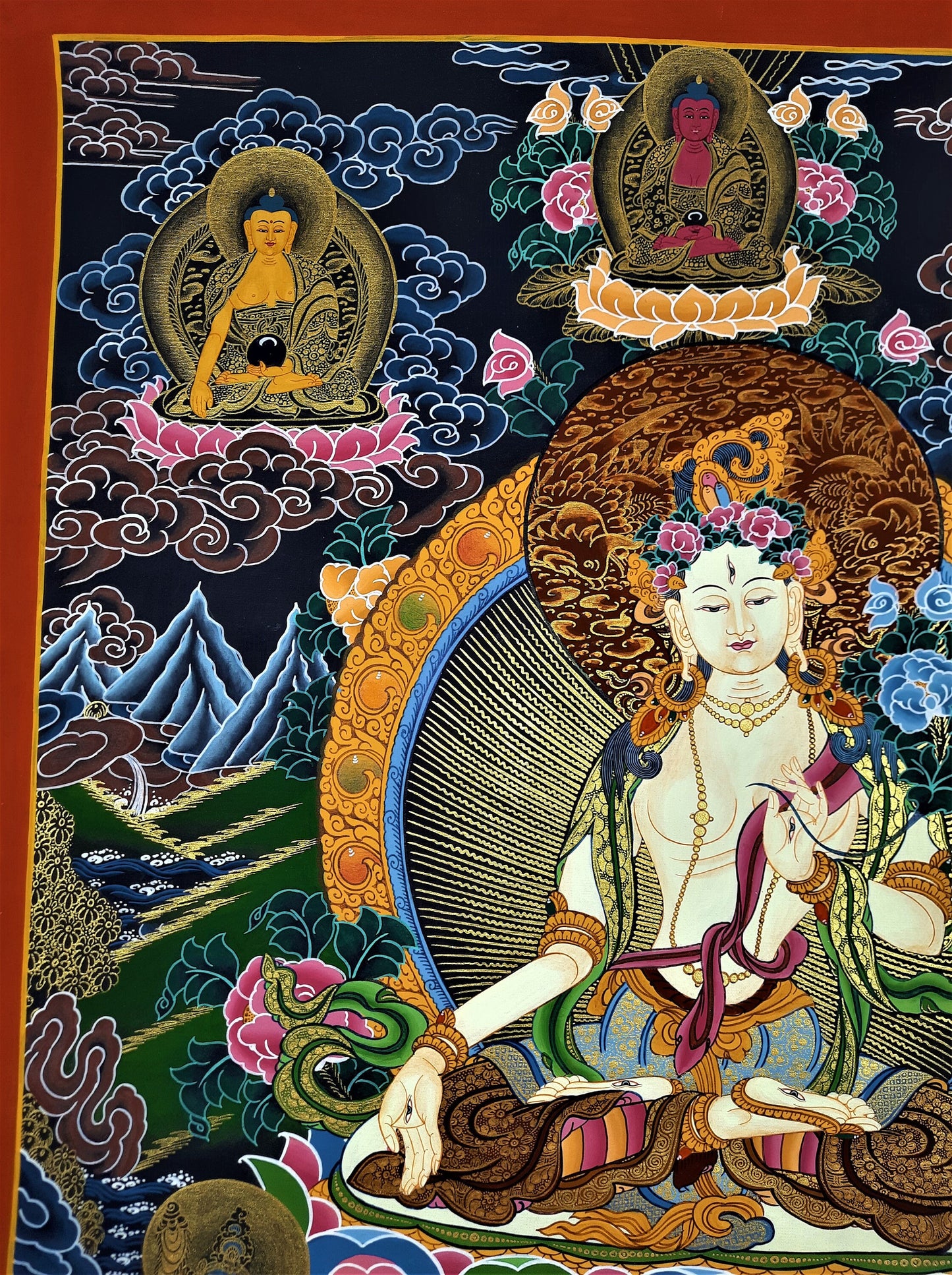 Hand painted Original White Tara / Mother Tara Masterpiece Tibetan Wall Hanging Thanka  / Thangka / Painting Compassion Meditation Art