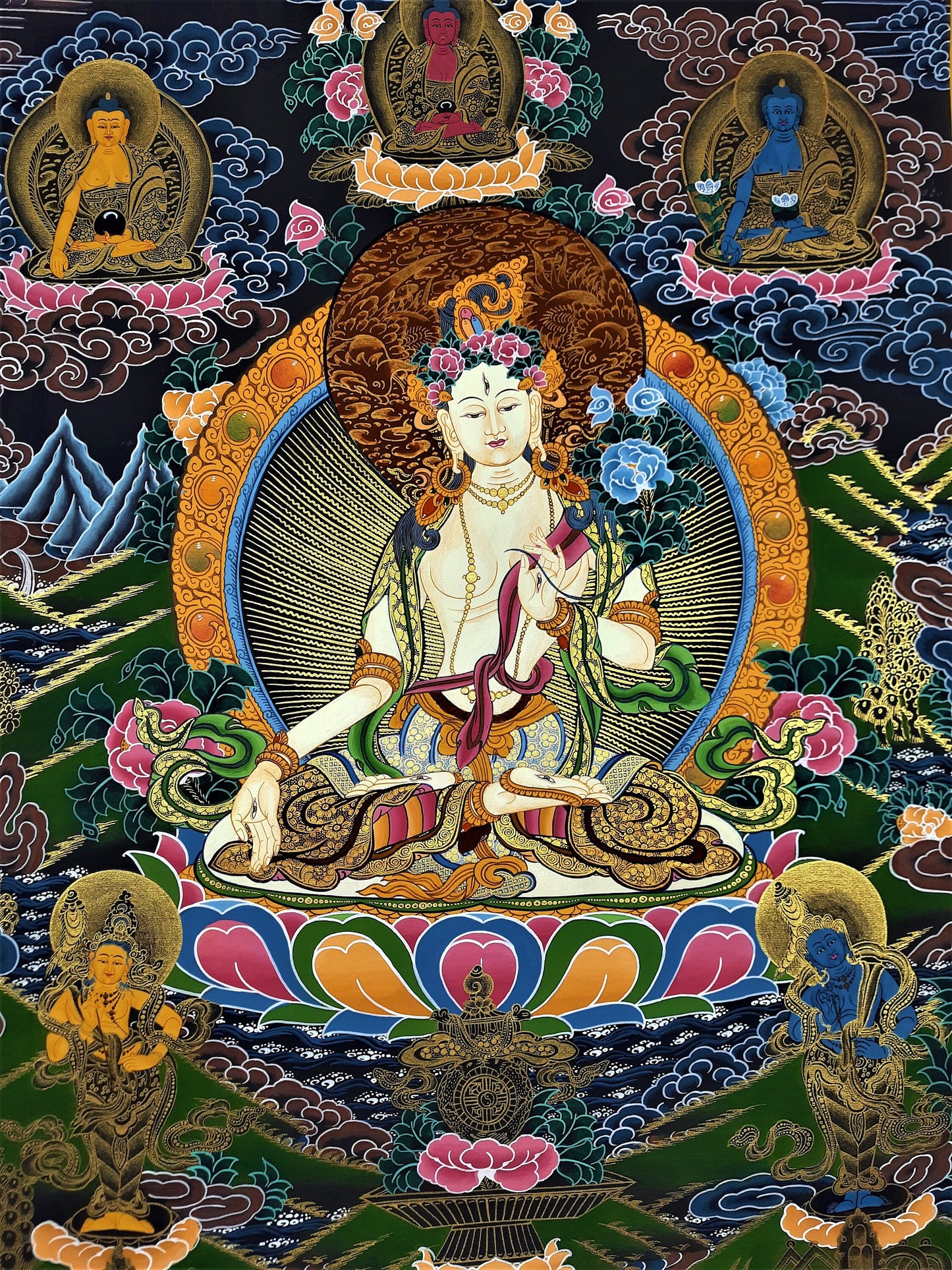 Hand painted Original White Tara / Mother Tara Masterpiece Tibetan Wall Hanging Thanka  / Thangka / Painting Compassion Meditation Art