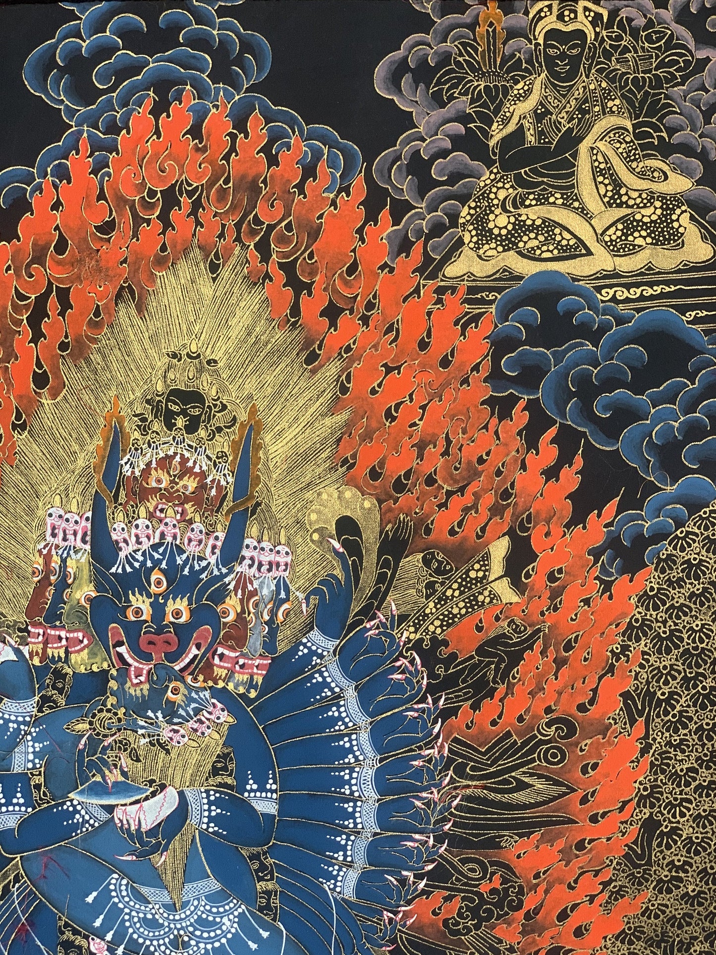 Hand Painted Original Yamantaka with His Consort High-Quality Tibetan Thangka Painting/ wall hanging with Silk Brocade