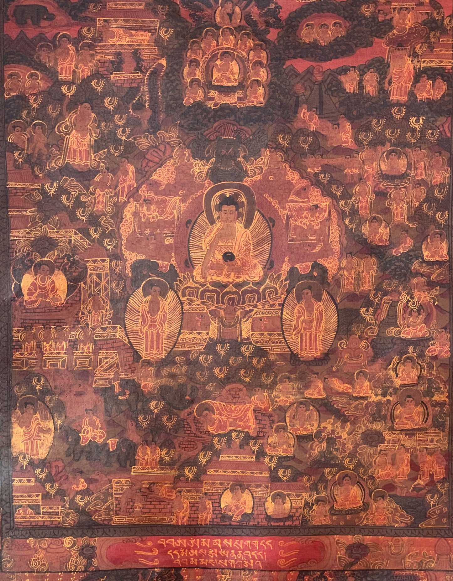 Hand-painted  Bhavachakra/ Buddha Life/ Wheel of Life Mandala  Oil varnished Tibetan Thangka Painting with Silk Brocade