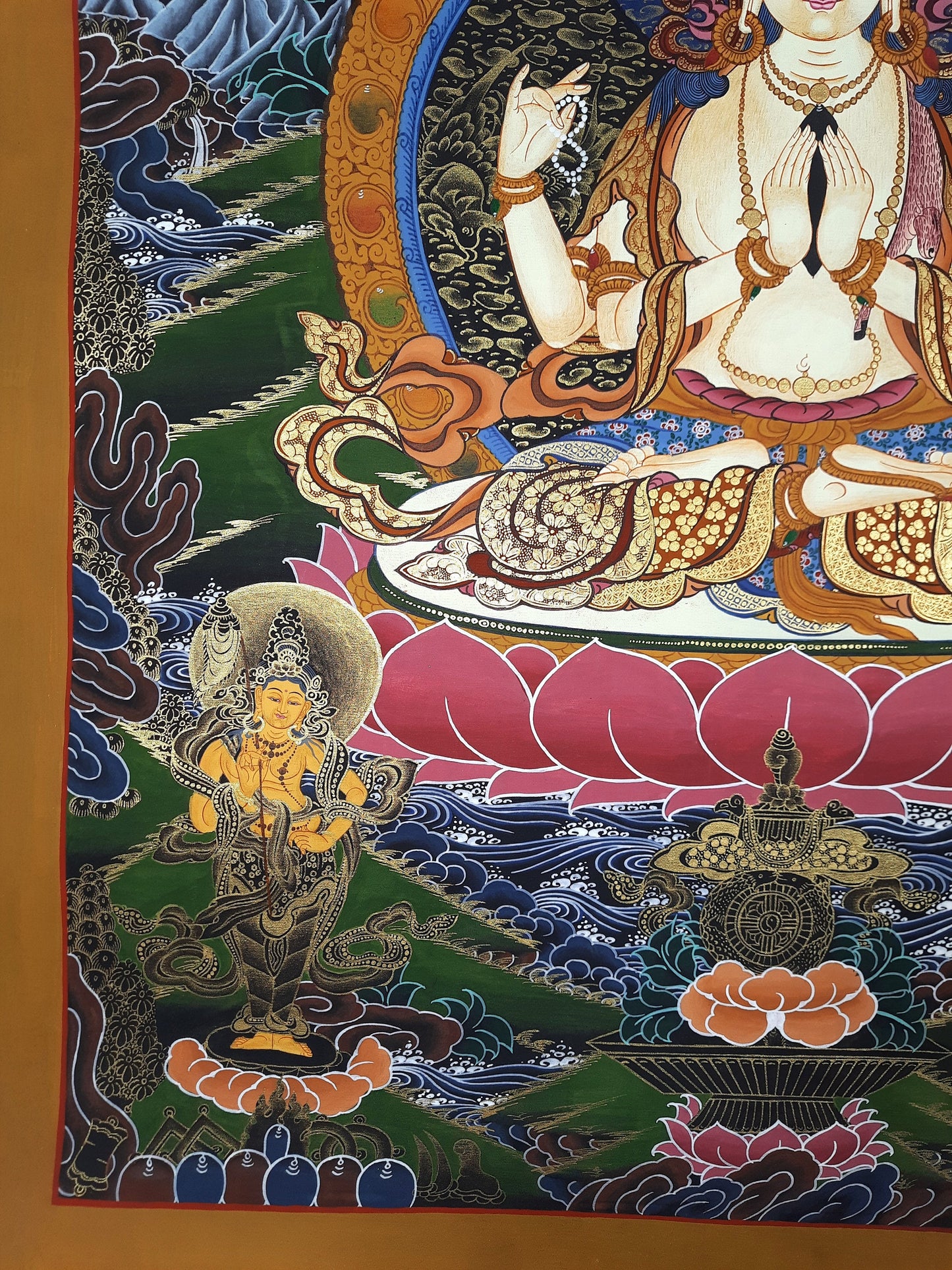 Original Hand Painted Chenrezig / Compassion Buddha Masterpiece Tibetan Meditation Wall hanging Thangka / Thanka Painting