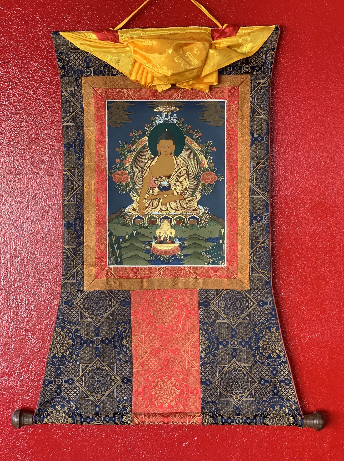 Original Hand Painted Shakyamuni / Gautama Buddha Tibetan Compassion Meditation Thangka / Thanka Painting with Premium Silk Frame