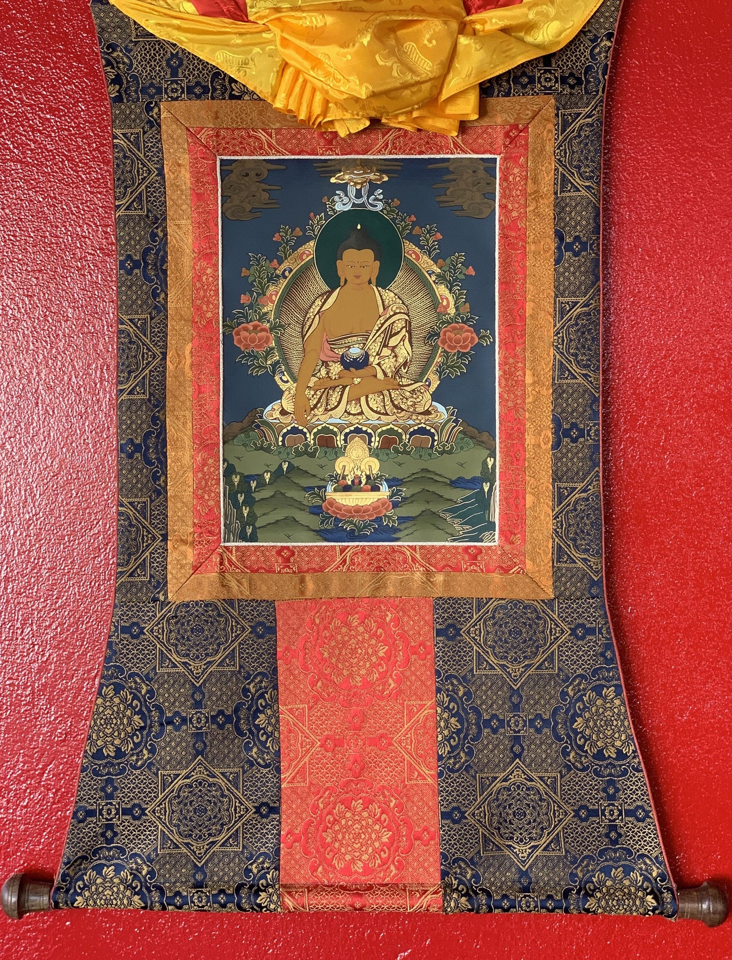 Original Hand Painted Shakyamuni / Gautama Buddha Tibetan Compassion Meditation Thangka / Thanka Painting with Premium Silk Frame