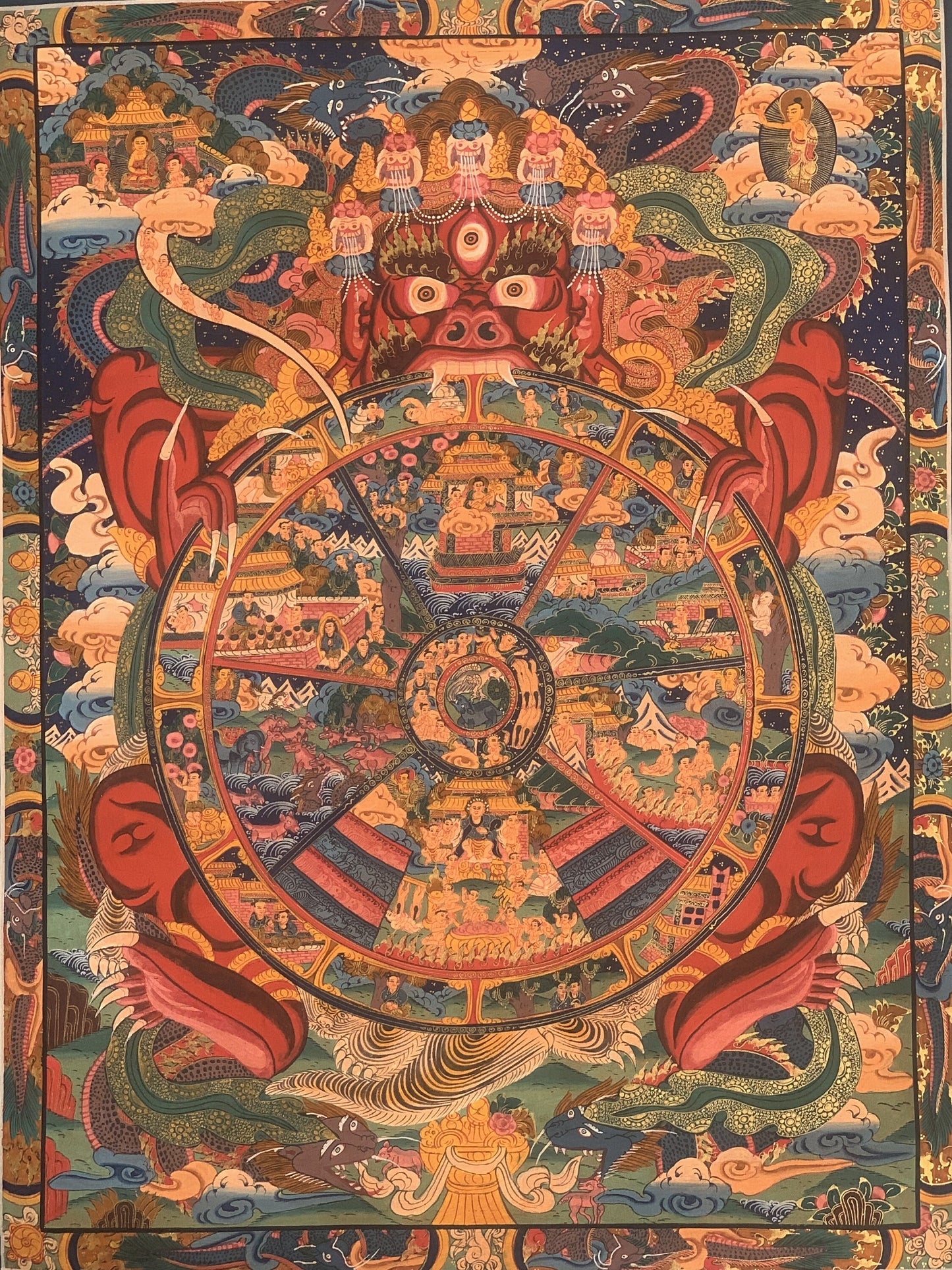 Original Hand Painted Samsara Cakra Wheel Of Life /Bhavacakra Mandala Masterpiece Tibetan Meditation compassion Thangka/ Thanka Painting