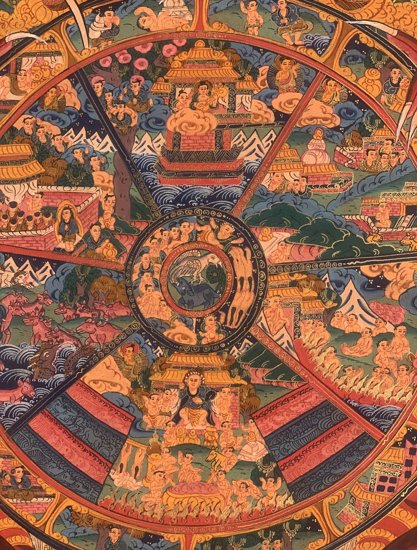 Original Hand Painted Samsara Cakra Wheel Of Life /Bhavacakra Mandala Masterpiece Tibetan Meditation compassion Thangka/ Thanka Painting