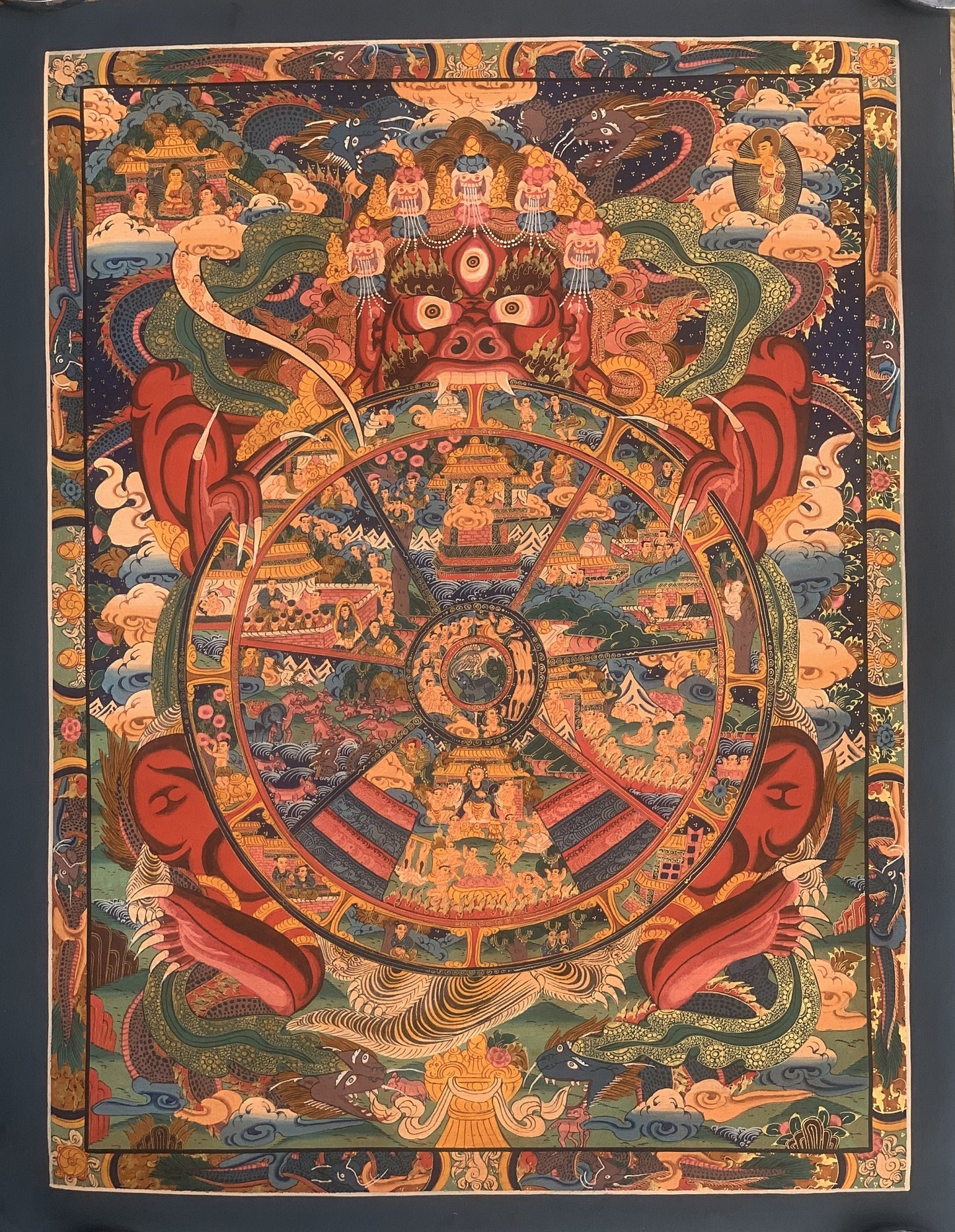 Original Hand Painted Samsara Cakra Wheel Of Life /Bhavacakra Mandala Masterpiece Tibetan Meditation compassion Thangka/ Thanka Painting