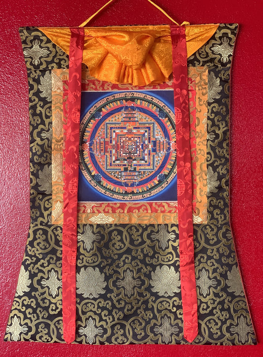 Original Hand-painted Kalachakra Mandala/ Wheel of Time Tibetan Thangka Painting Painting/ Meditation with Silk Border