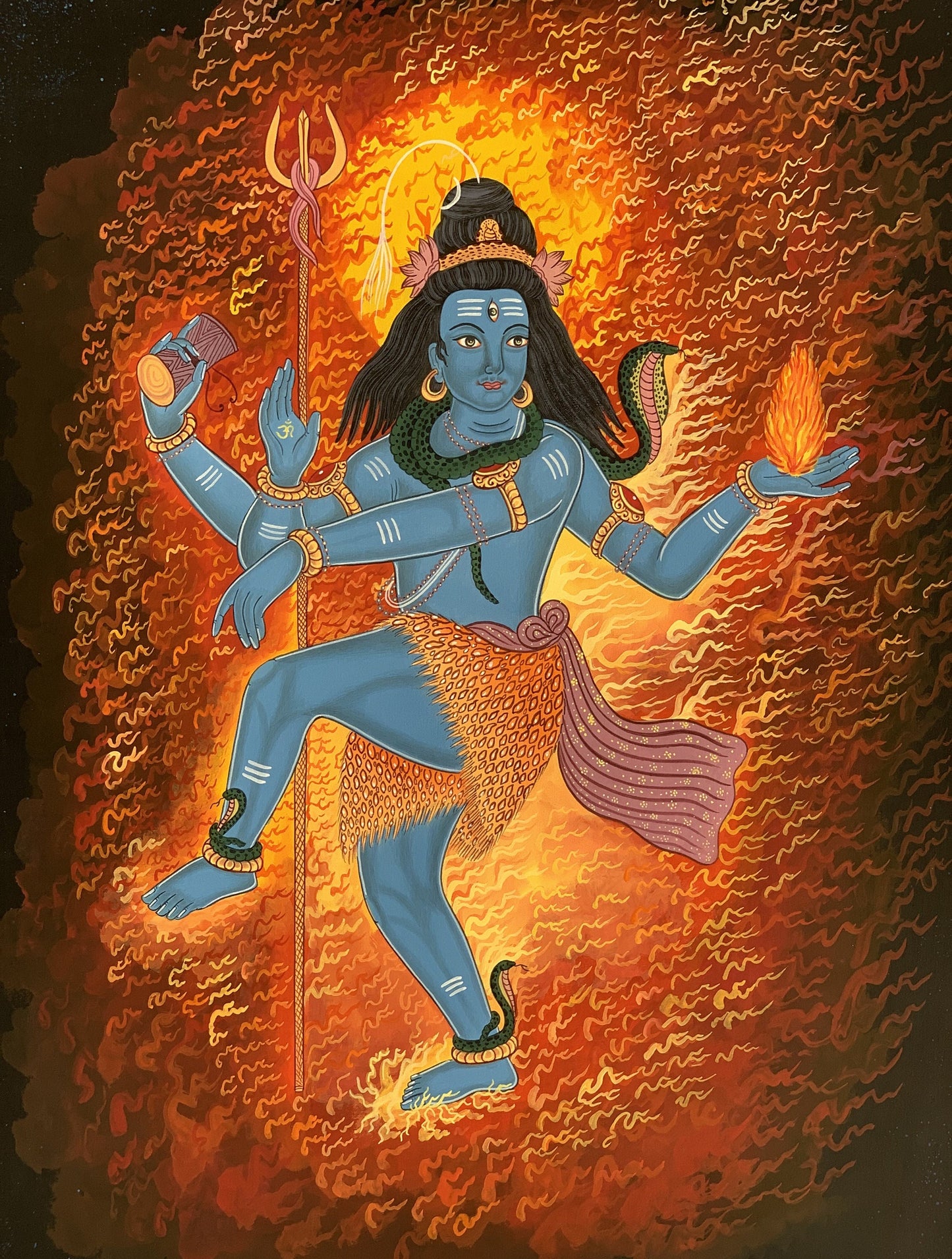 Hand-painted Dancing Shiva on Fire/ Nataraja Shankar Mahadev Original Masterpiece Thangka Painting from Nepal