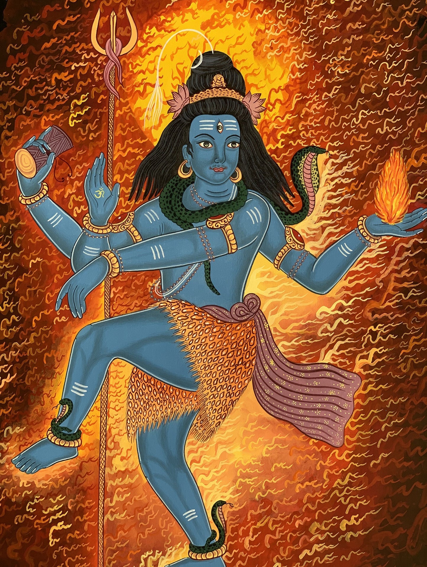 Hand-painted Dancing Shiva on Fire/ Nataraja Shankar Mahadev Original Masterpiece Thangka Painting from Nepal