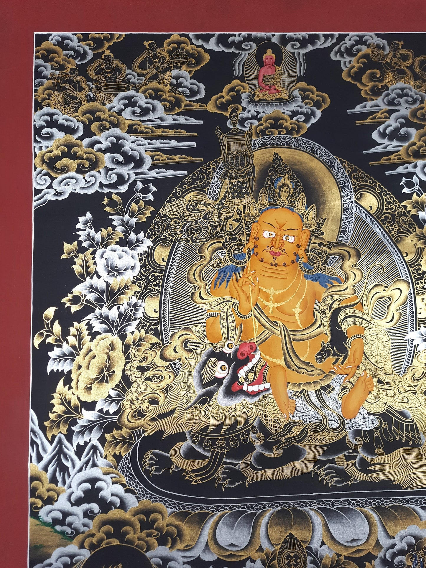 Original Hand Painted Jambhala/ Kubera/ God Of Wealth Tibetan Compassion / Meditation Thangka / Thanka  Painting/ Home Décor/ Wall Hanging