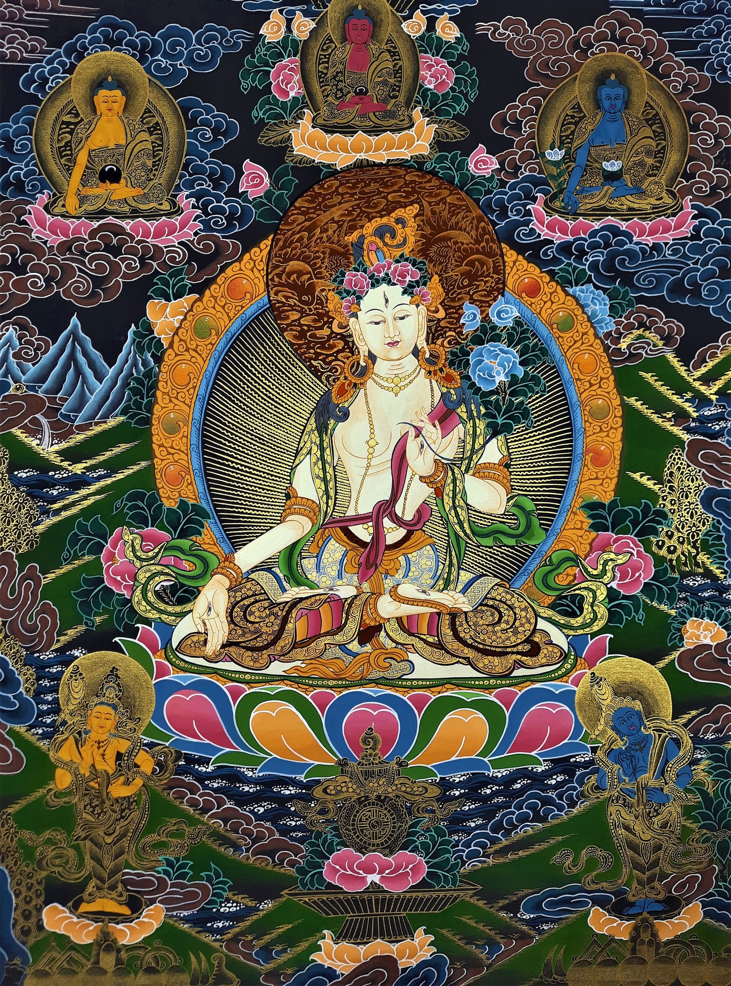 Hand painted Original White Tara / Mother Tara Masterpiece Tibetan Wall Hanging Thanka  / Thangka / Painting Compassion Meditation Art