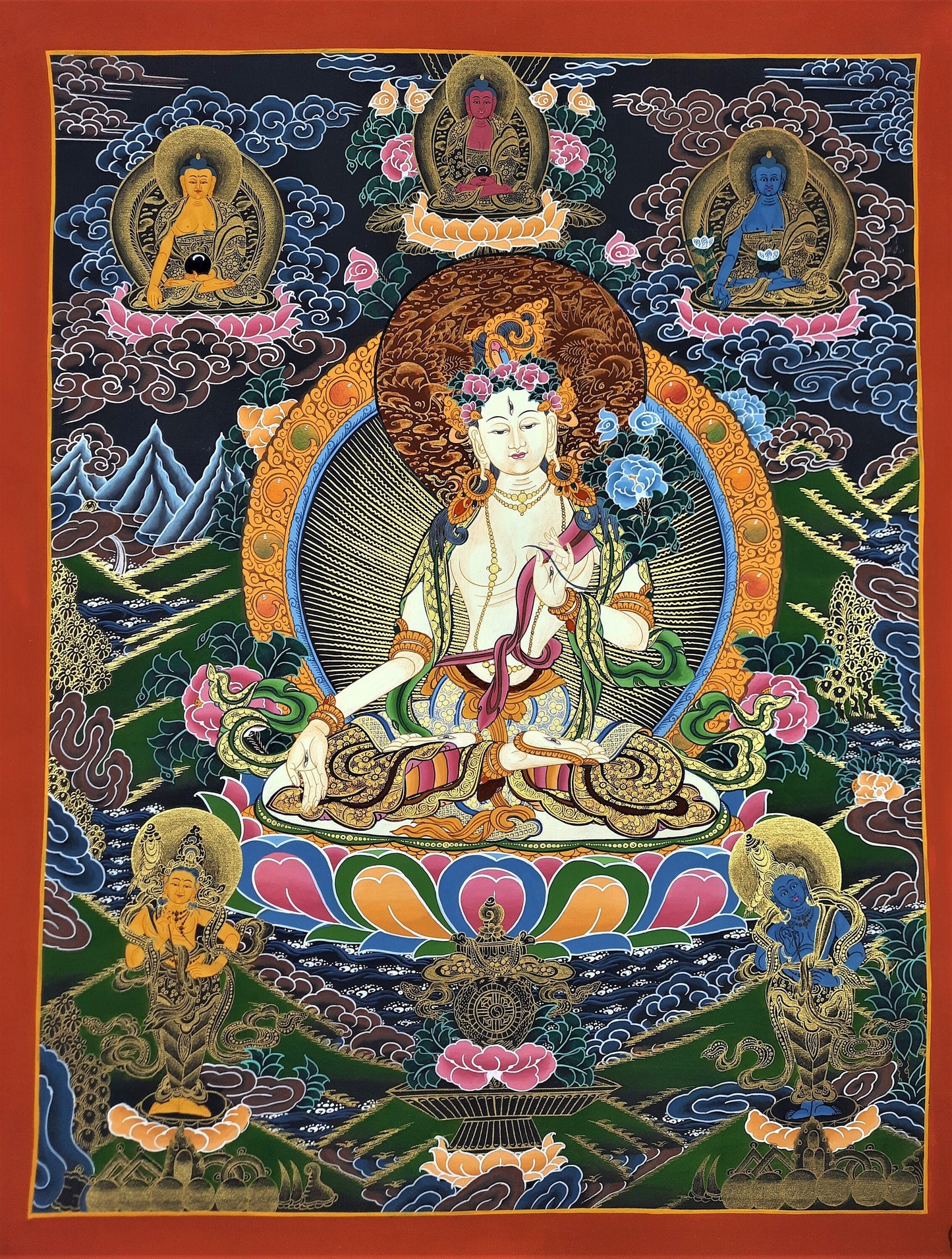 Hand painted Original White Tara / Mother Tara Masterpiece Tibetan Wall Hanging Thanka  / Thangka / Painting Compassion Meditation Art