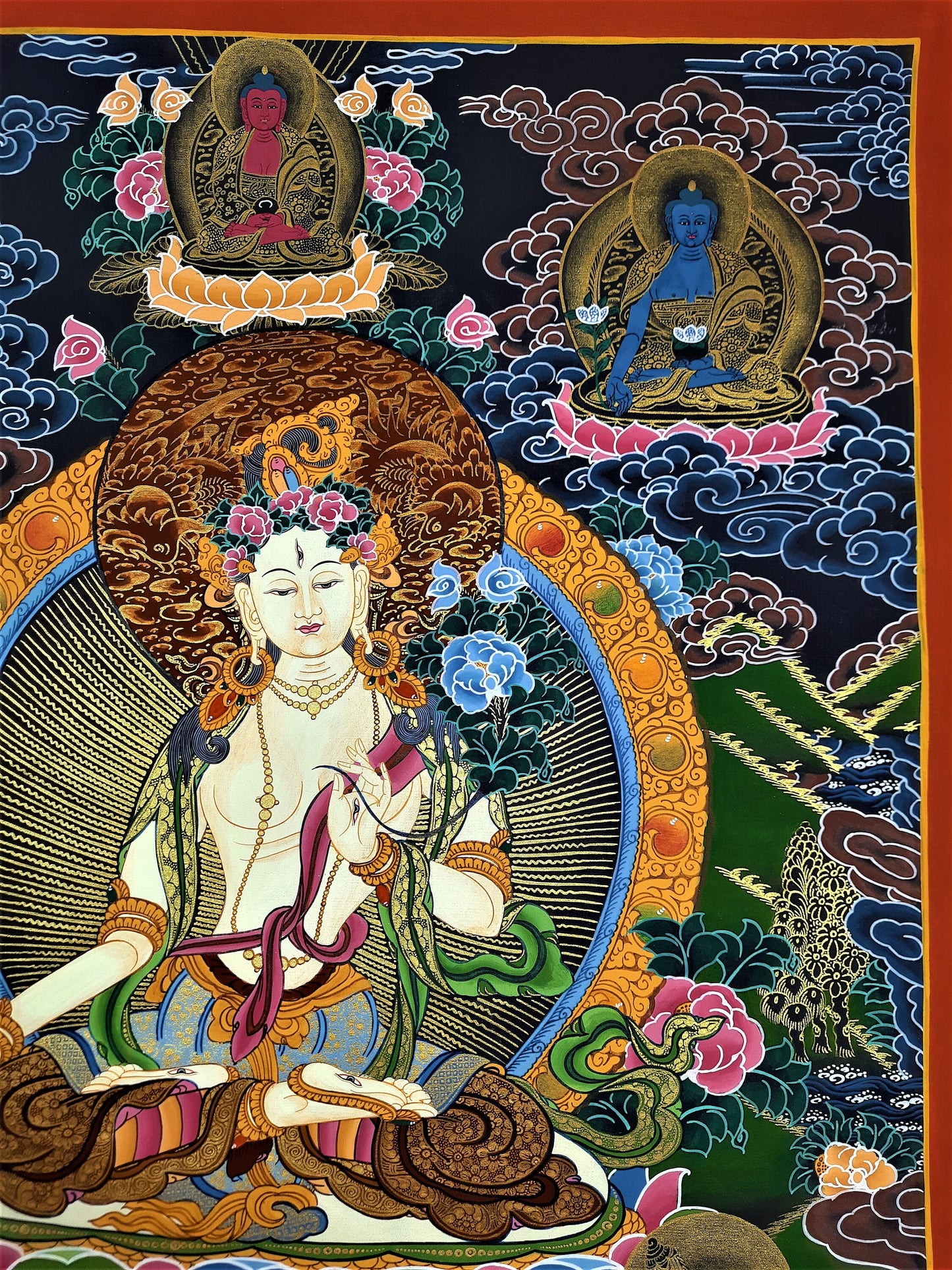 Hand painted Original White Tara / Mother Tara Masterpiece Tibetan Wall Hanging Thanka  / Thangka / Painting Compassion Meditation Art