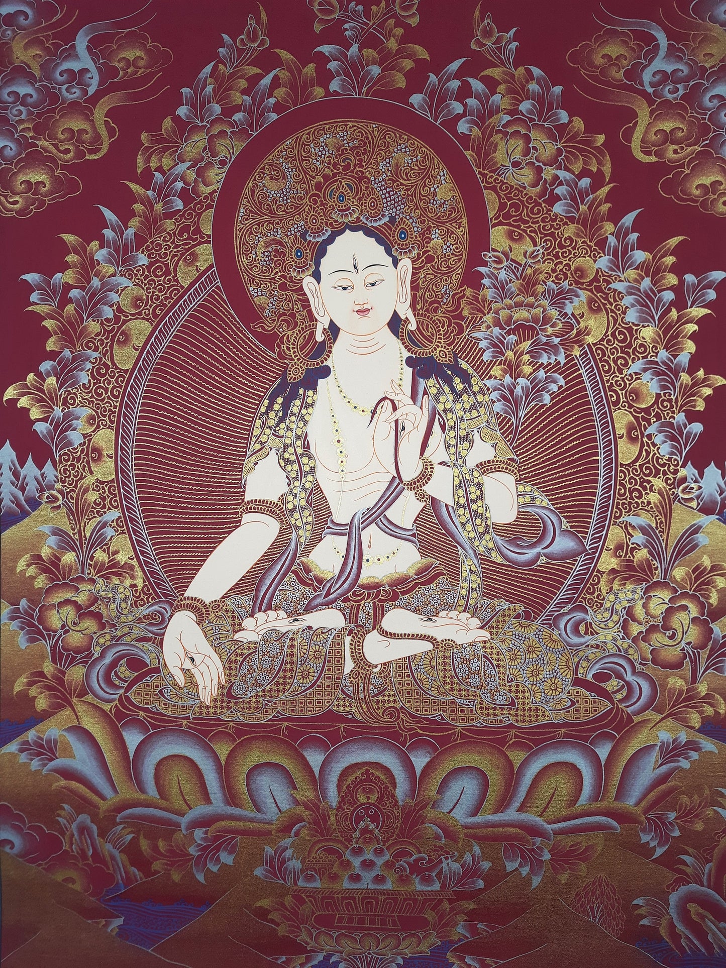 Hand painted Original White Tara / Mother Tara Tibetan Wall hanging Thanka /Thangka / Painting Compassion Meditation Art from Nepal