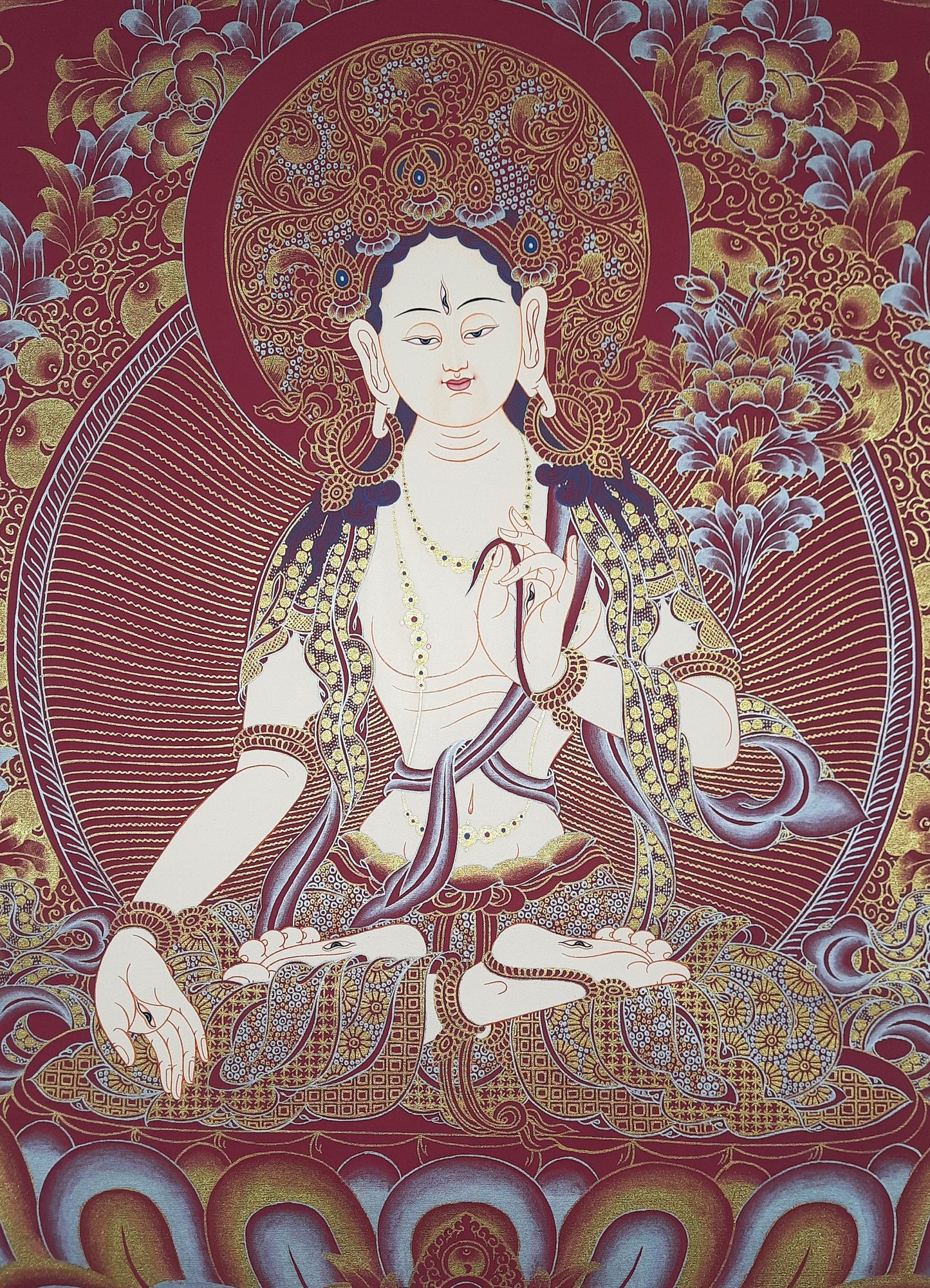 Hand painted Original White Tara / Mother Tara Tibetan Wall hanging Thanka /Thangka / Painting Compassion Meditation Art from Nepal