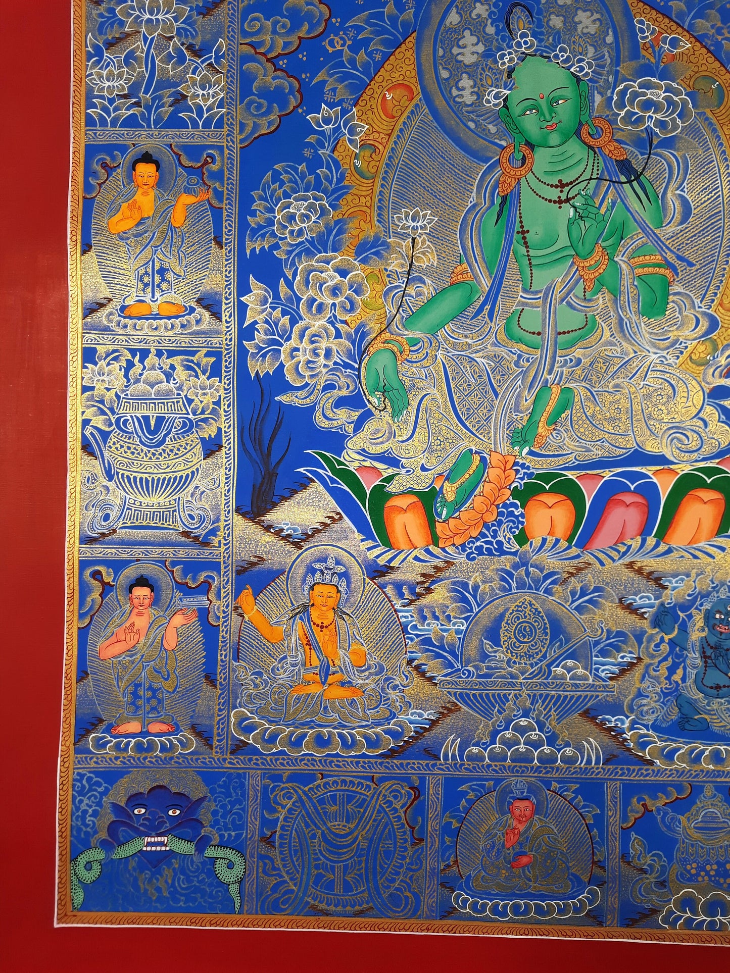 Hand painted Original Green Tara Masterpiece Tibetan Wall hanging Thangka  / Thangka /  Painting  Compassion Meditation Art from Nepal