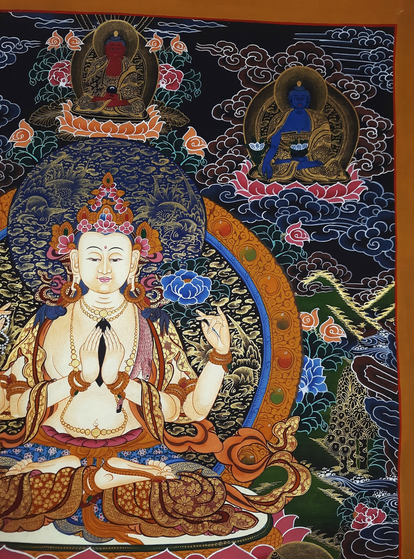 Original Hand Painted Chenrezig / Compassion Buddha Masterpiece Tibetan Meditation Wall hanging Thangka / Thanka Painting