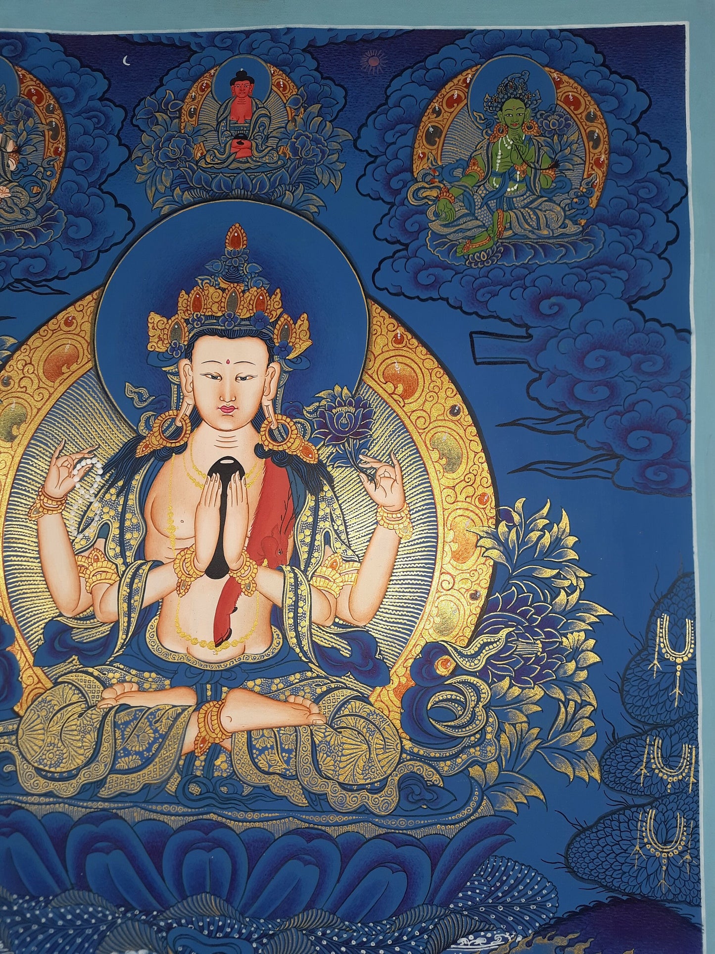 Original Hand Painted Chenrezig / Avalokiteshvara Compassion Buddha Tibetan  Meditation Wall hanging Thangka / Thanka  Painting From Nepal