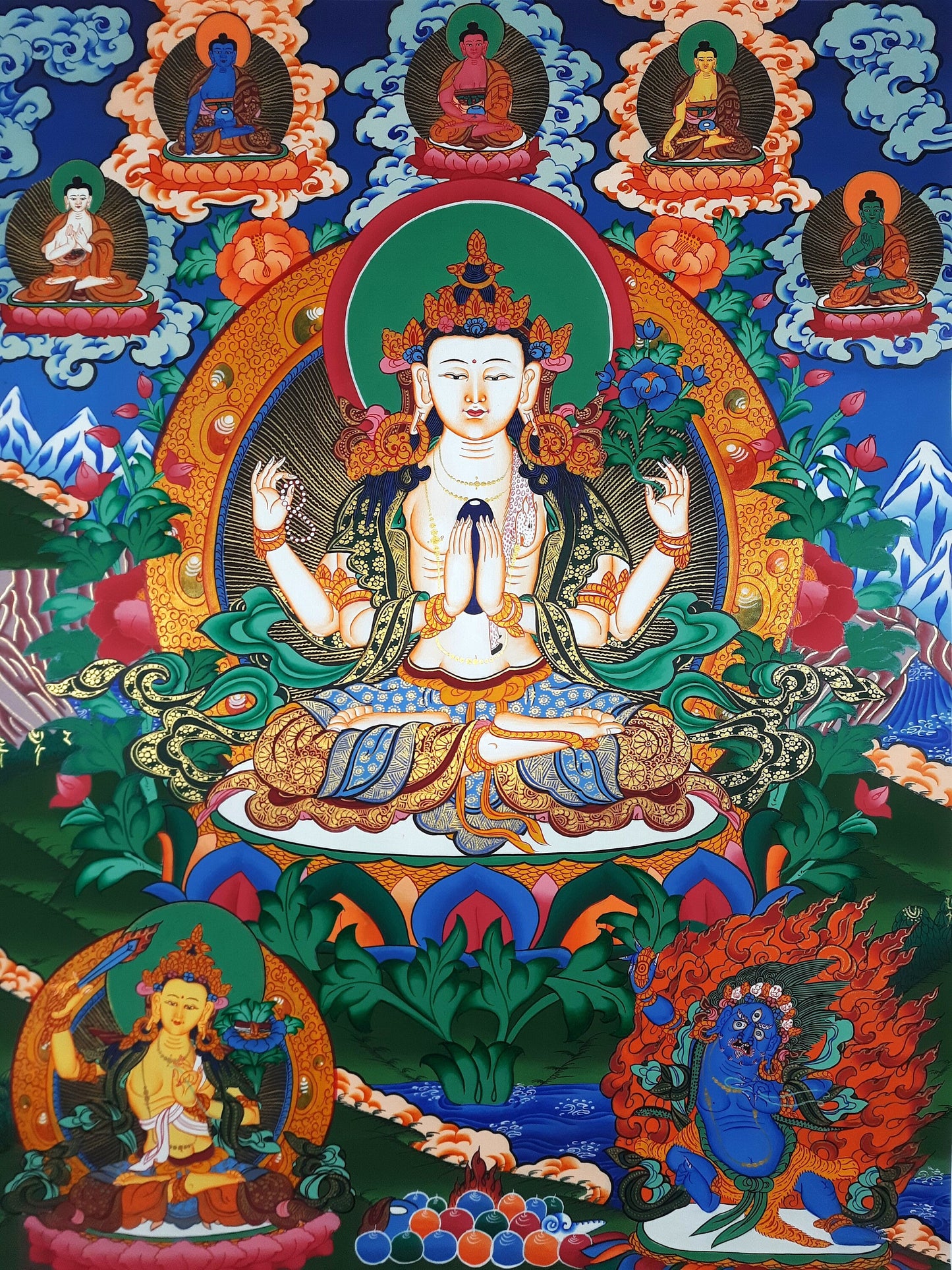 Original Hand Painted Masterpiece Avalokiteshvara/Chenrezig / Compassion Buddha Tibetan Meditation Wall hanging Thangka / Thanka Painting