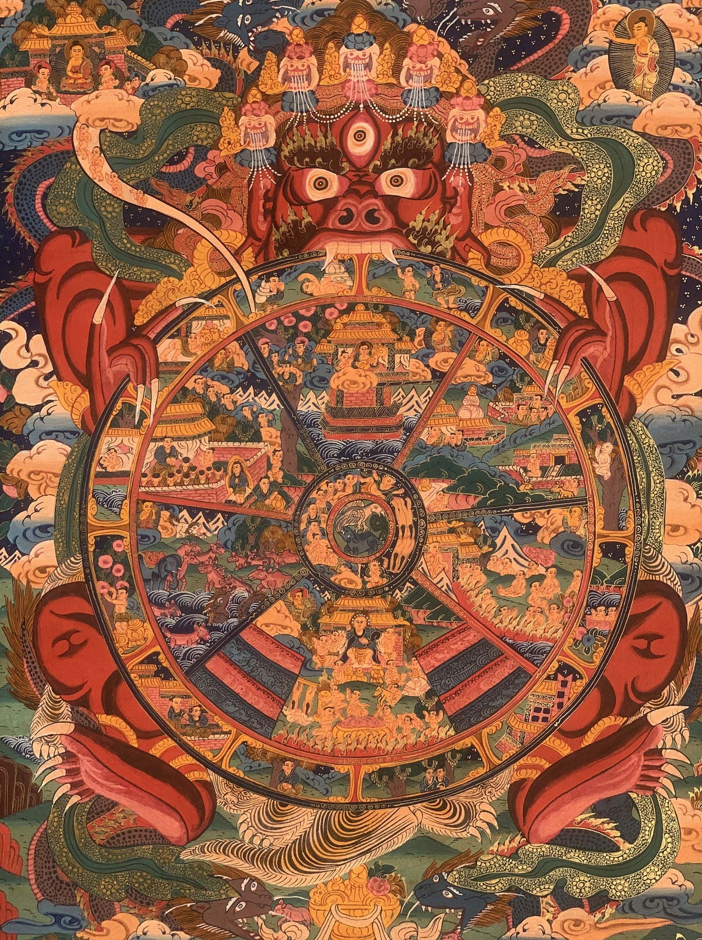 Original Hand Painted Samsara Cakra Wheel Of Life /Bhavacakra Mandala Masterpiece Tibetan Meditation compassion Thangka/ Thanka Painting