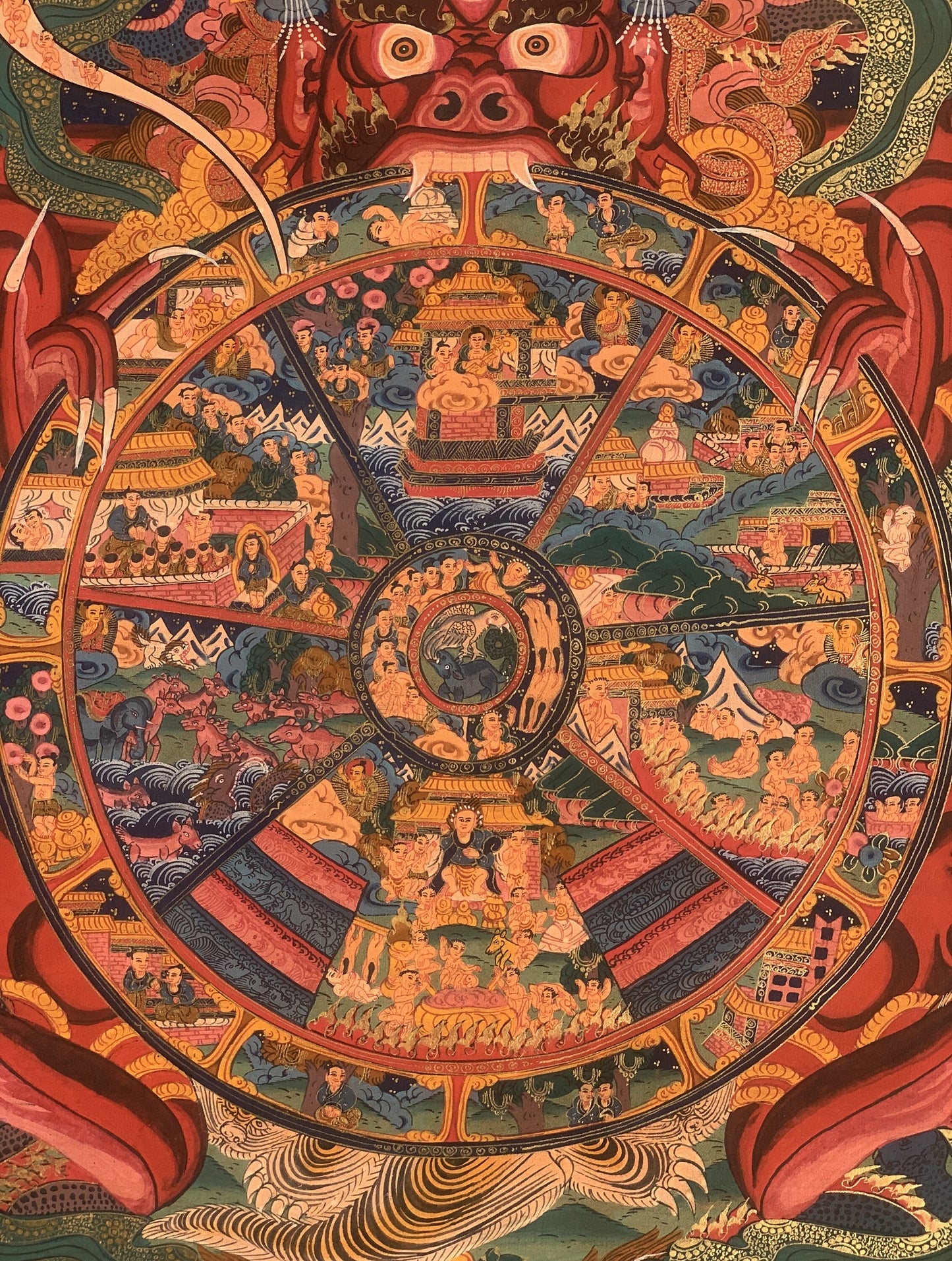 Original Hand Painted Samsara Cakra Wheel Of Life /Bhavacakra Mandala Masterpiece Tibetan Meditation compassion Thangka/ Thanka Painting