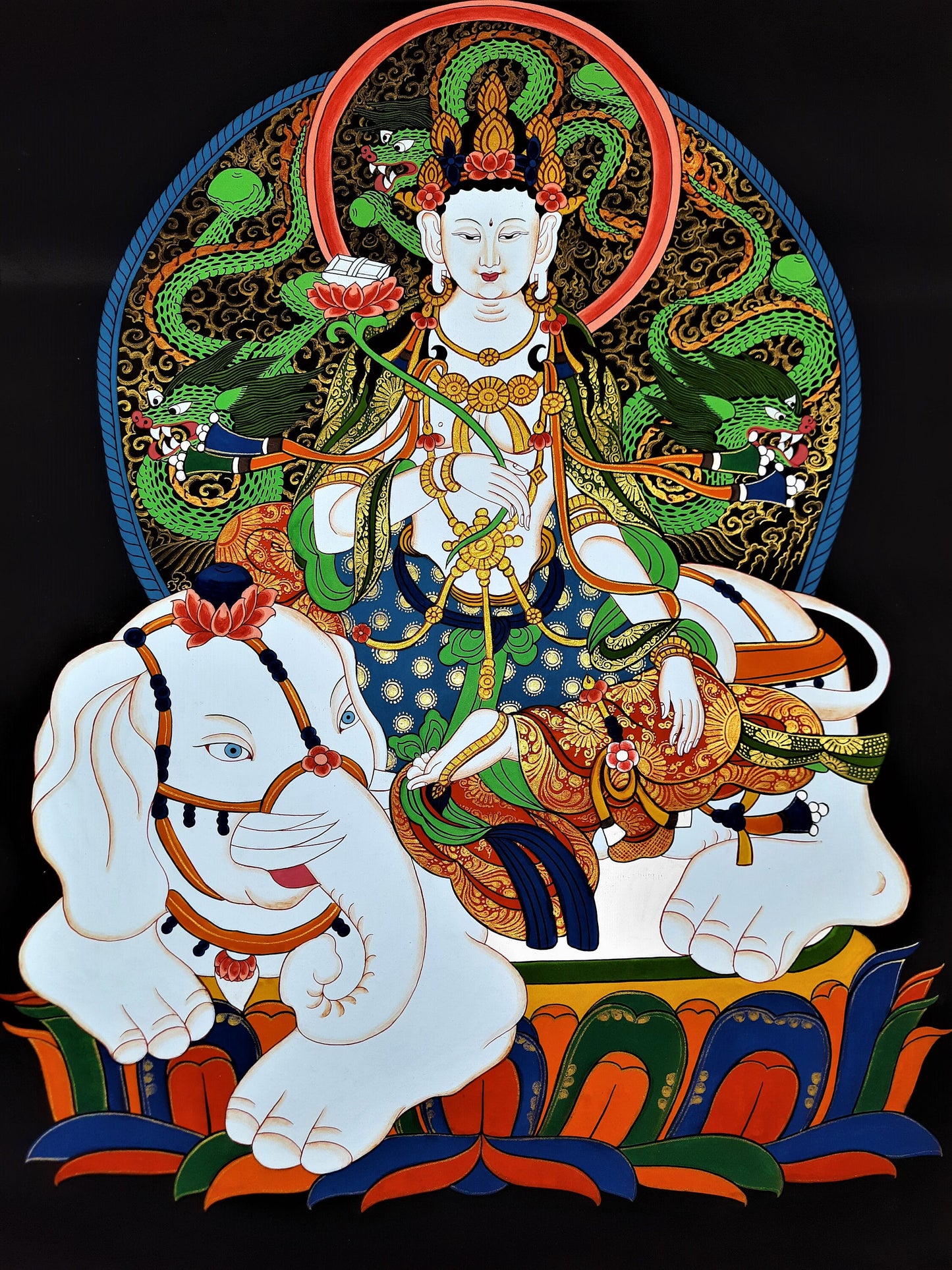 Hand painted Original Master Qualkity Kindess Buddha / Pu xian Tibetan Painting Wall hanging Thanka / Thangka / Compassion Meditation Art