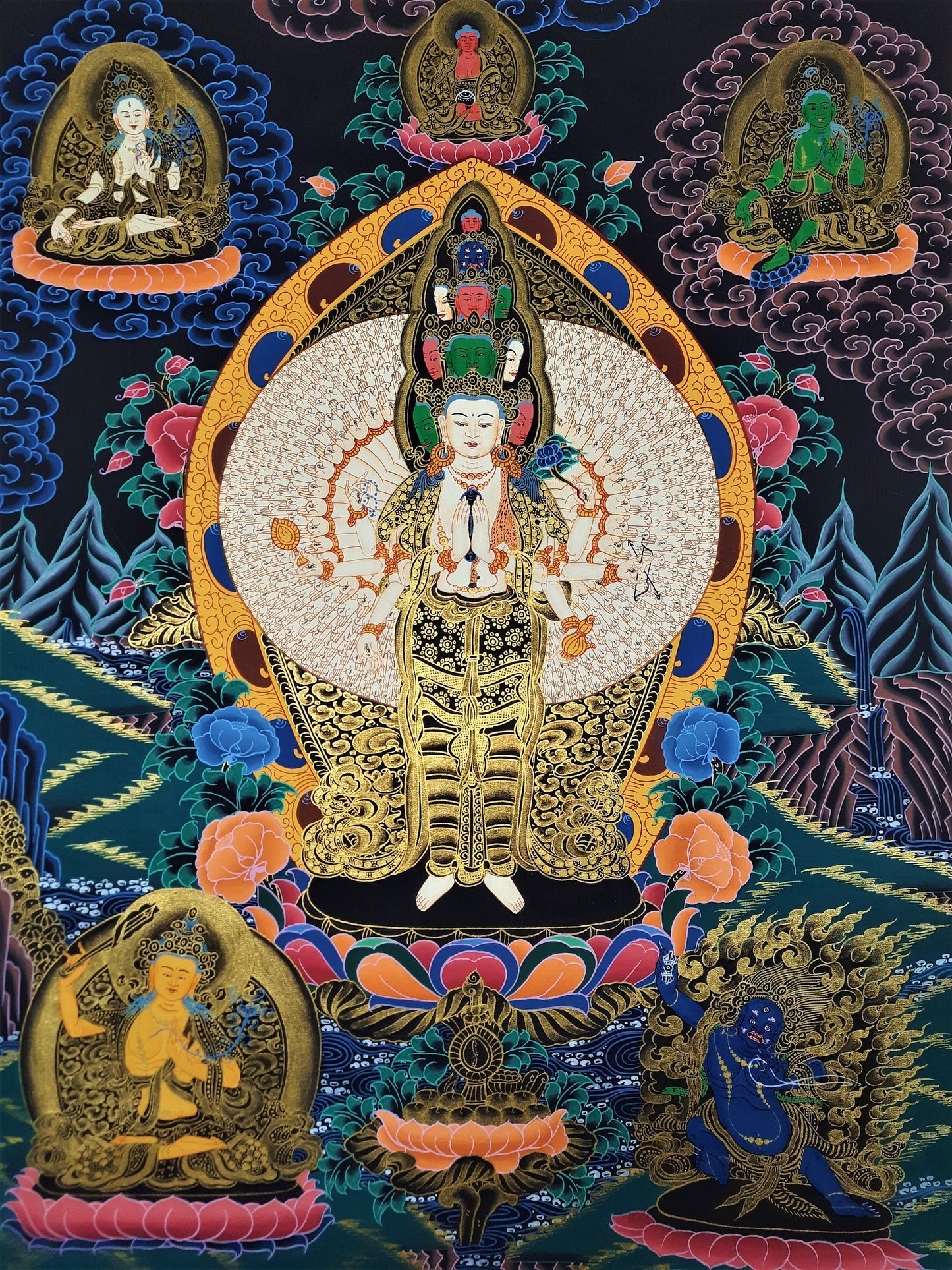 Original Hand Painted 1000 ARM AVALOKITESHVARA / Lokeshwor/ Tibetan Compassion / Meditation Wall hanging Thangka /Thanka Painting from Nepal