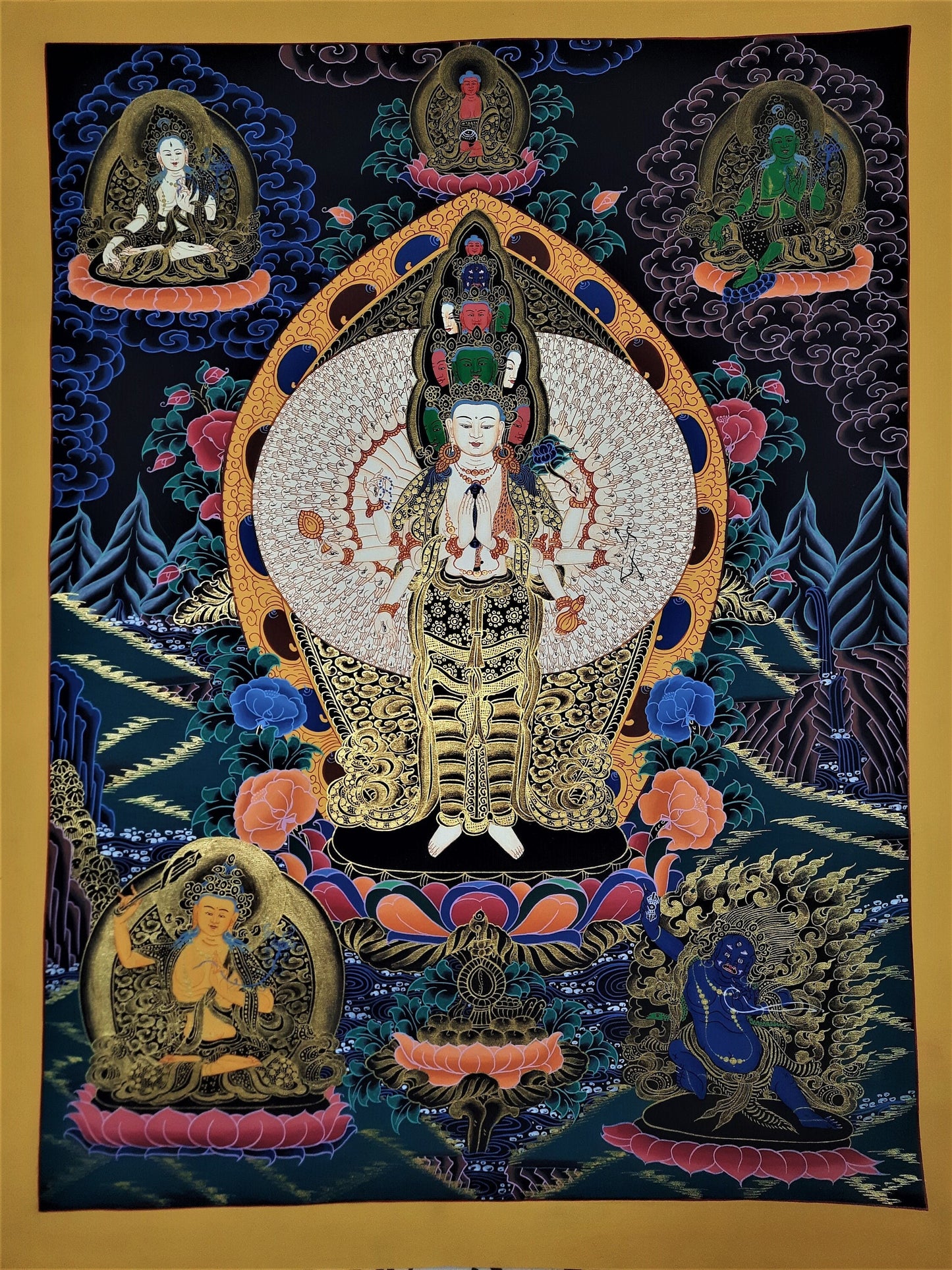 Original Hand Painted 1000 ARM AVALOKITESHVARA / Lokeshwor/ Tibetan Compassion / Meditation Wall hanging Thangka /Thanka Painting from Nepal