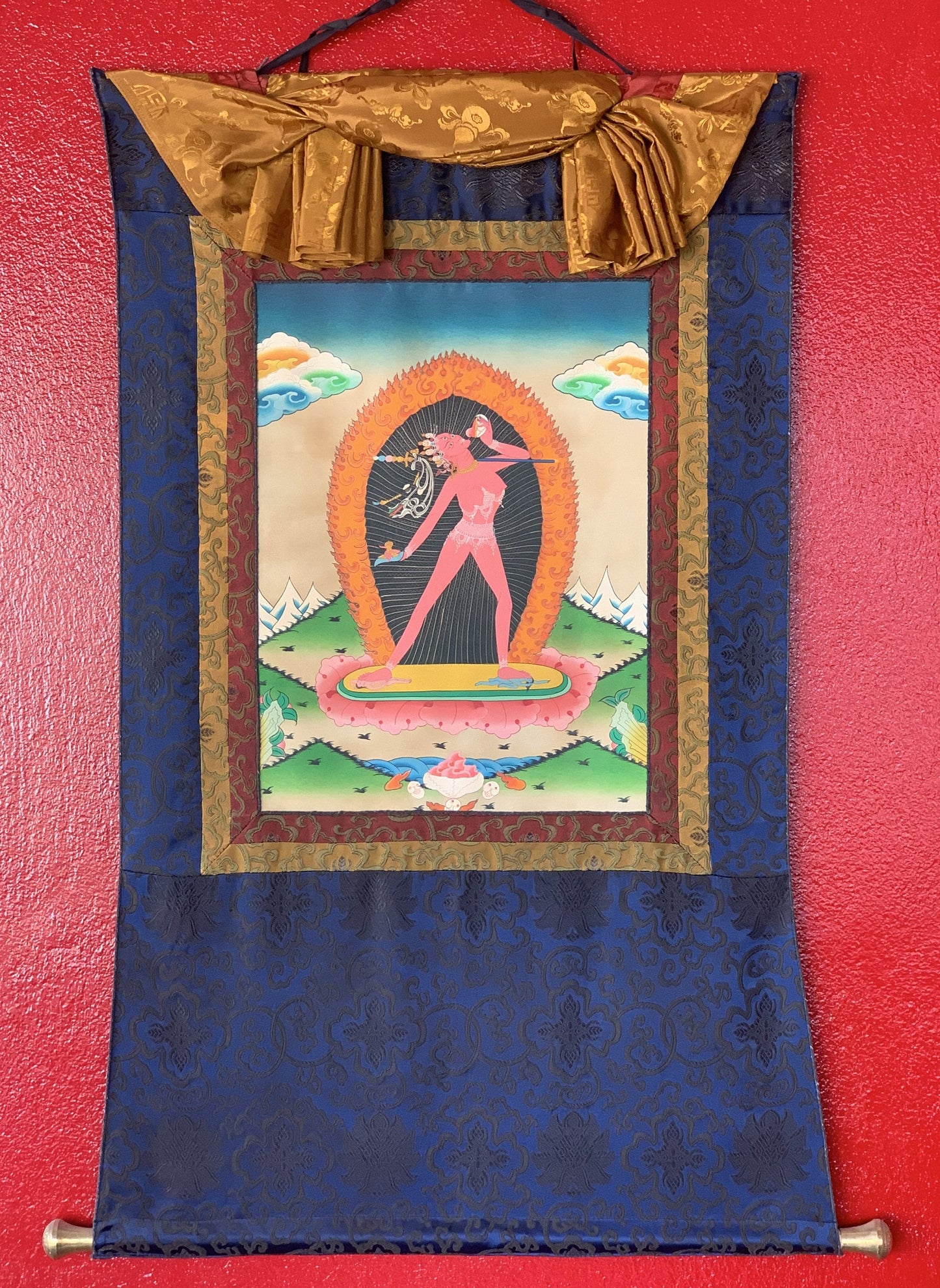 Original Hand Painted Vajrayogini / Vajrabarahi/ Dorje Neljorma / Tibetan Compassion Meditation Thangka Painting with Silk Brocade