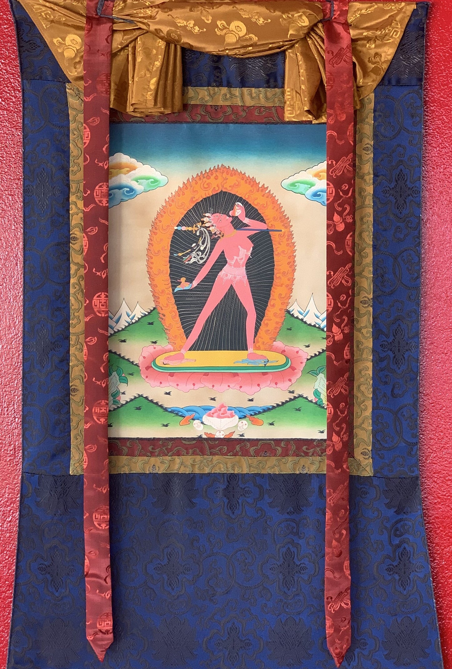 Original Hand Painted Vajrayogini / Vajrabarahi/ Dorje Neljorma / Tibetan Compassion Meditation Thangka Painting with Silk Brocade