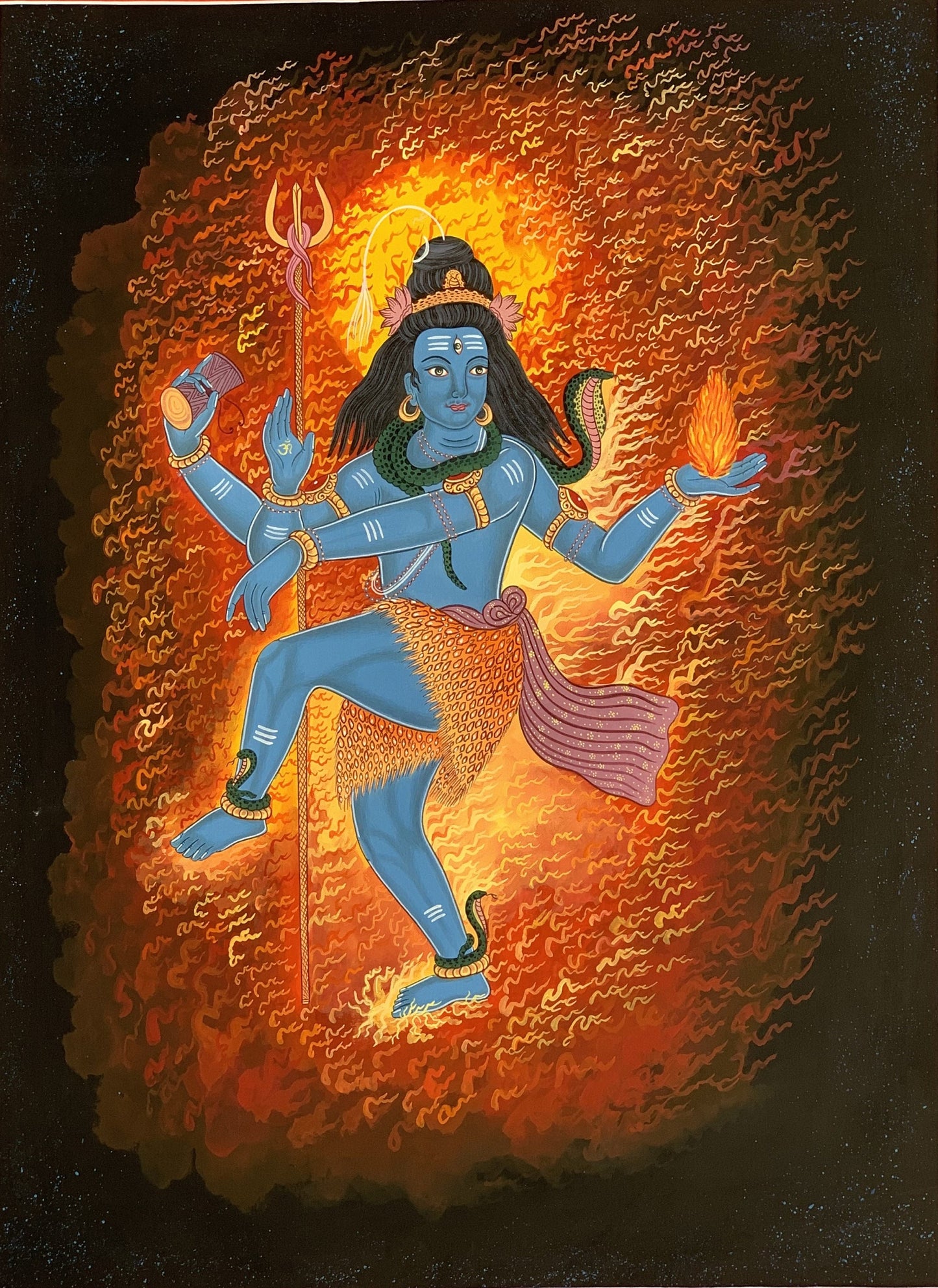 Hand-painted Dancing Shiva on Fire/ Nataraja Shankar Mahadev Original Masterpiece Thangka Painting from Nepal