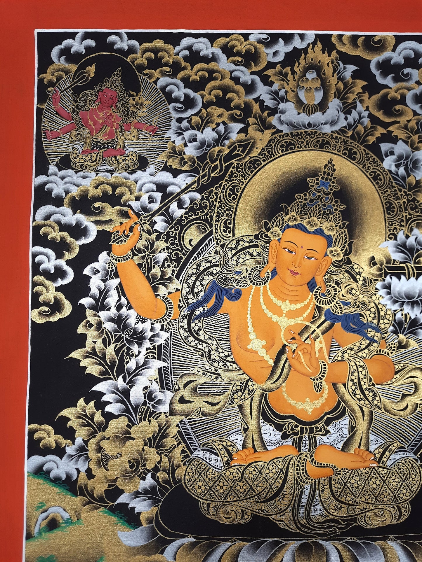 Hand-painted Original Master Quality  Pancha Manjushree/ Five Manjushri/ God OF Wisdom Tibetan Wall Hanging Thanka  / Thangka Painting