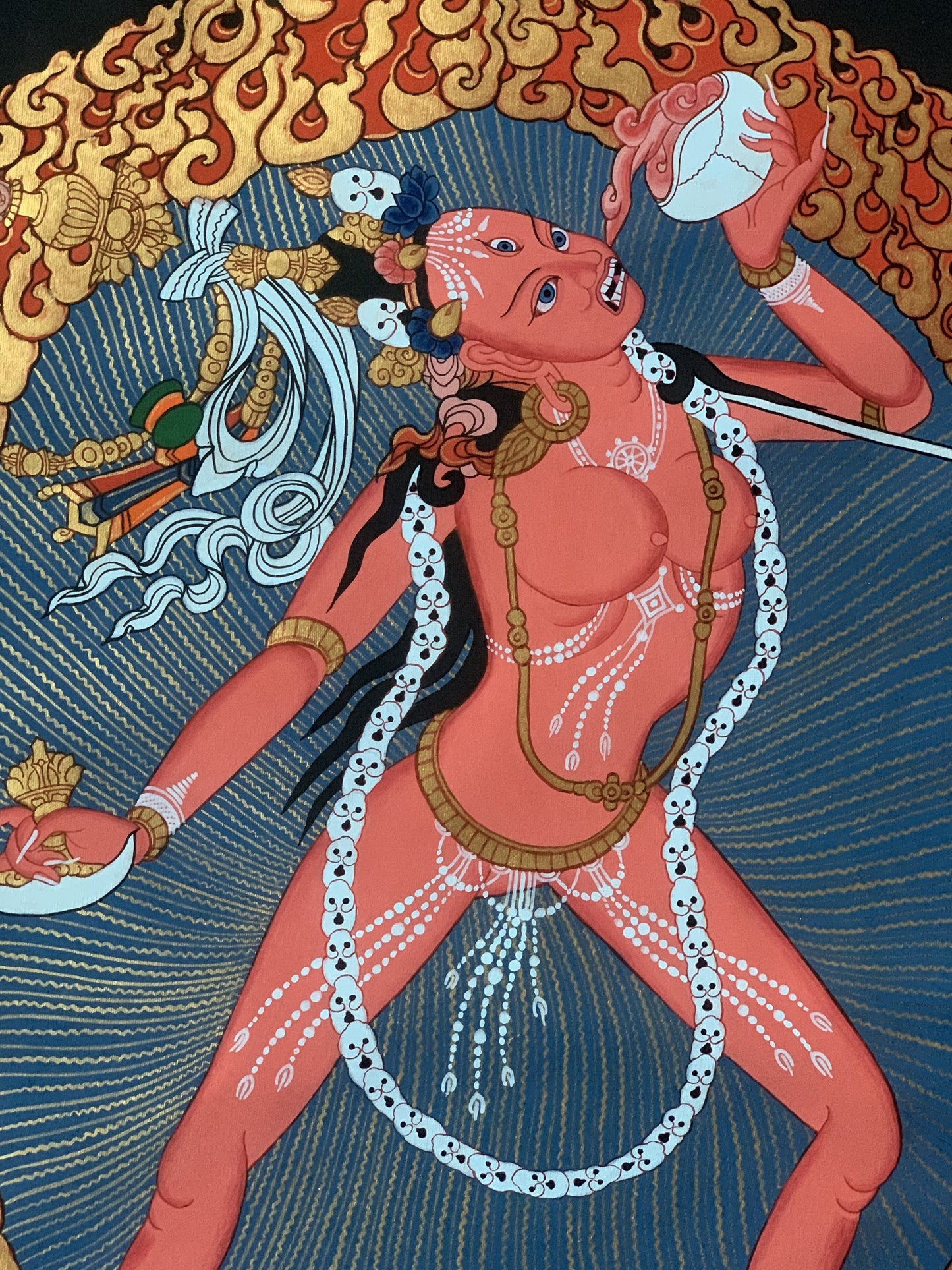 Original Hand Painted Vajrayogini / Vajrabarahi/ Dorje Neljorma / Tibetan Compassion Meditation Thangka Painting with Premium Silk Brocade