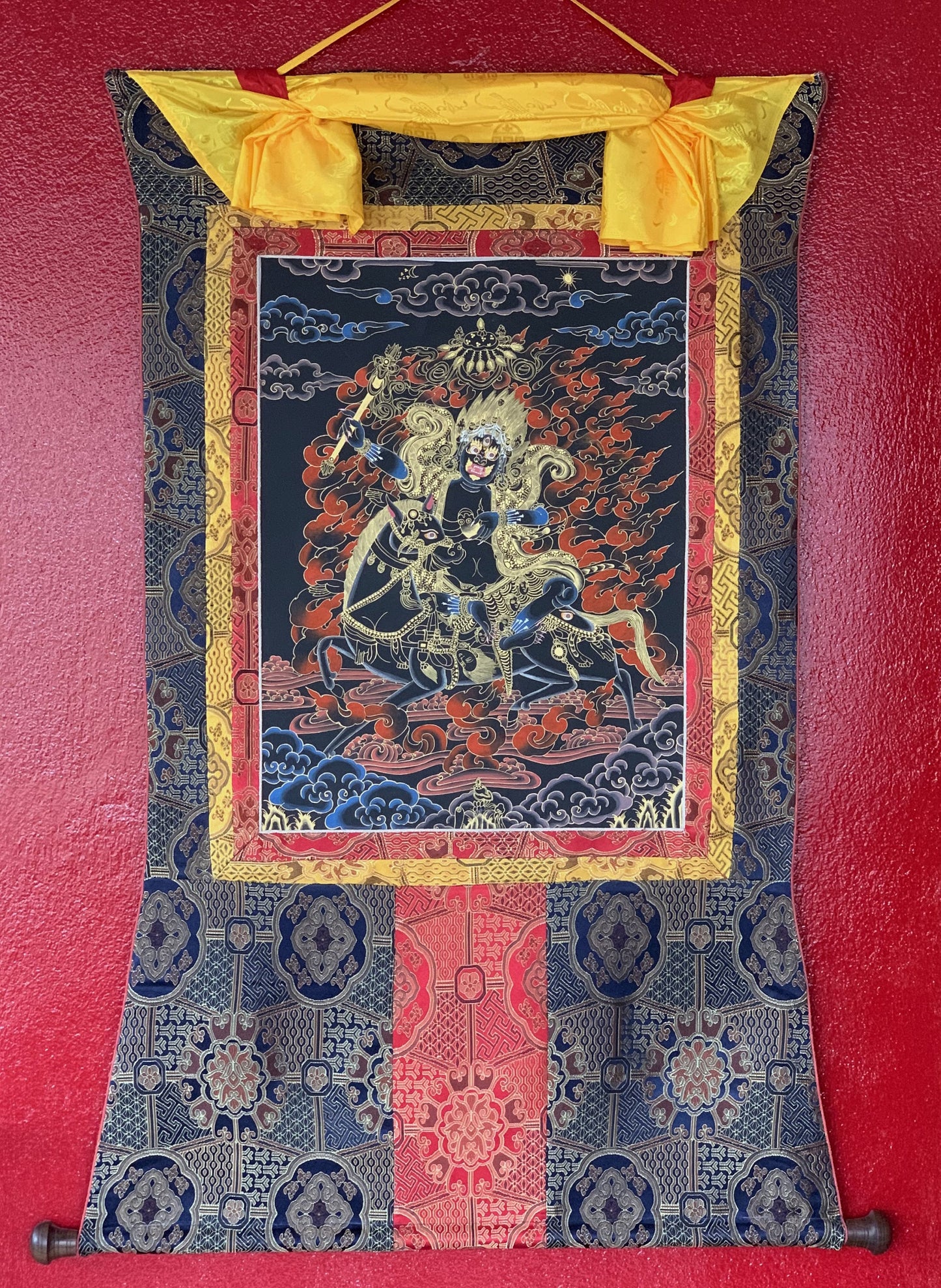 Original Hand-painted  Palden Lhamo / Remati/ Sridevi Tibetan Compassion Mediation Thangka Painting/Wall Hanging with Premium Silk Frame