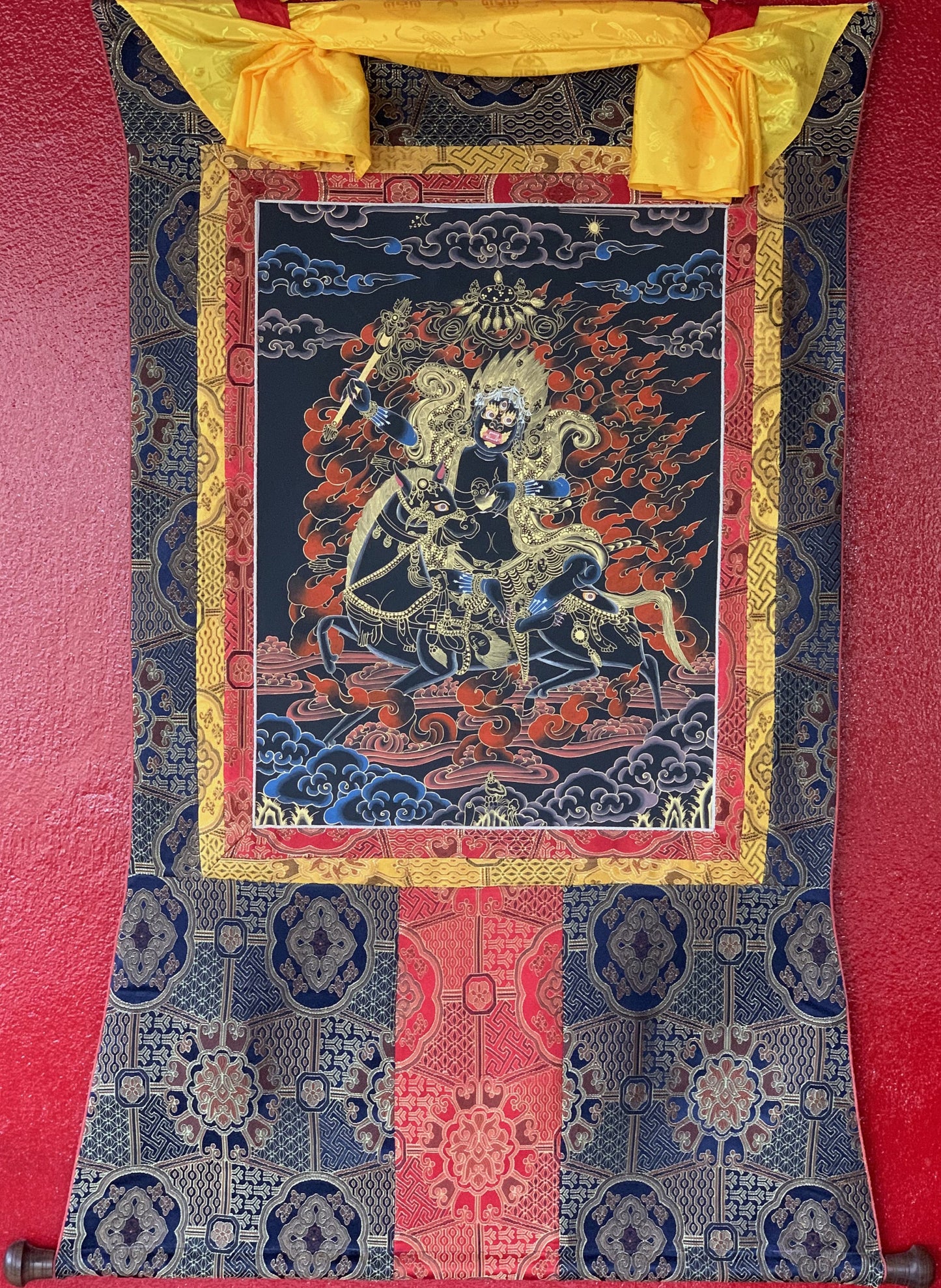 Original Hand-painted  Palden Lhamo / Remati/ Sridevi Tibetan Compassion Mediation Thangka Painting/Wall Hanging with Premium Silk Frame