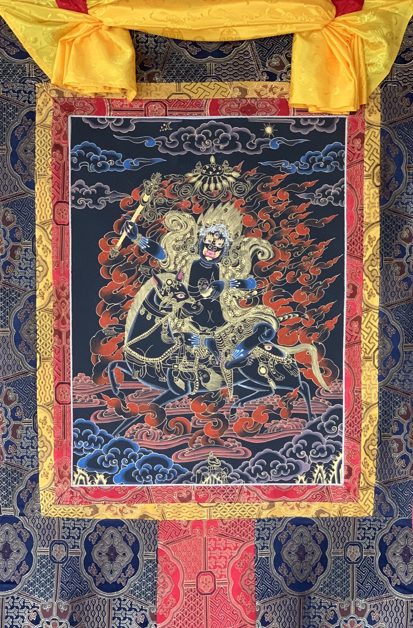 Original Hand-painted  Palden Lhamo / Remati/ Sridevi Tibetan Compassion Mediation Thangka Painting/Wall Hanging with Premium Silk Frame