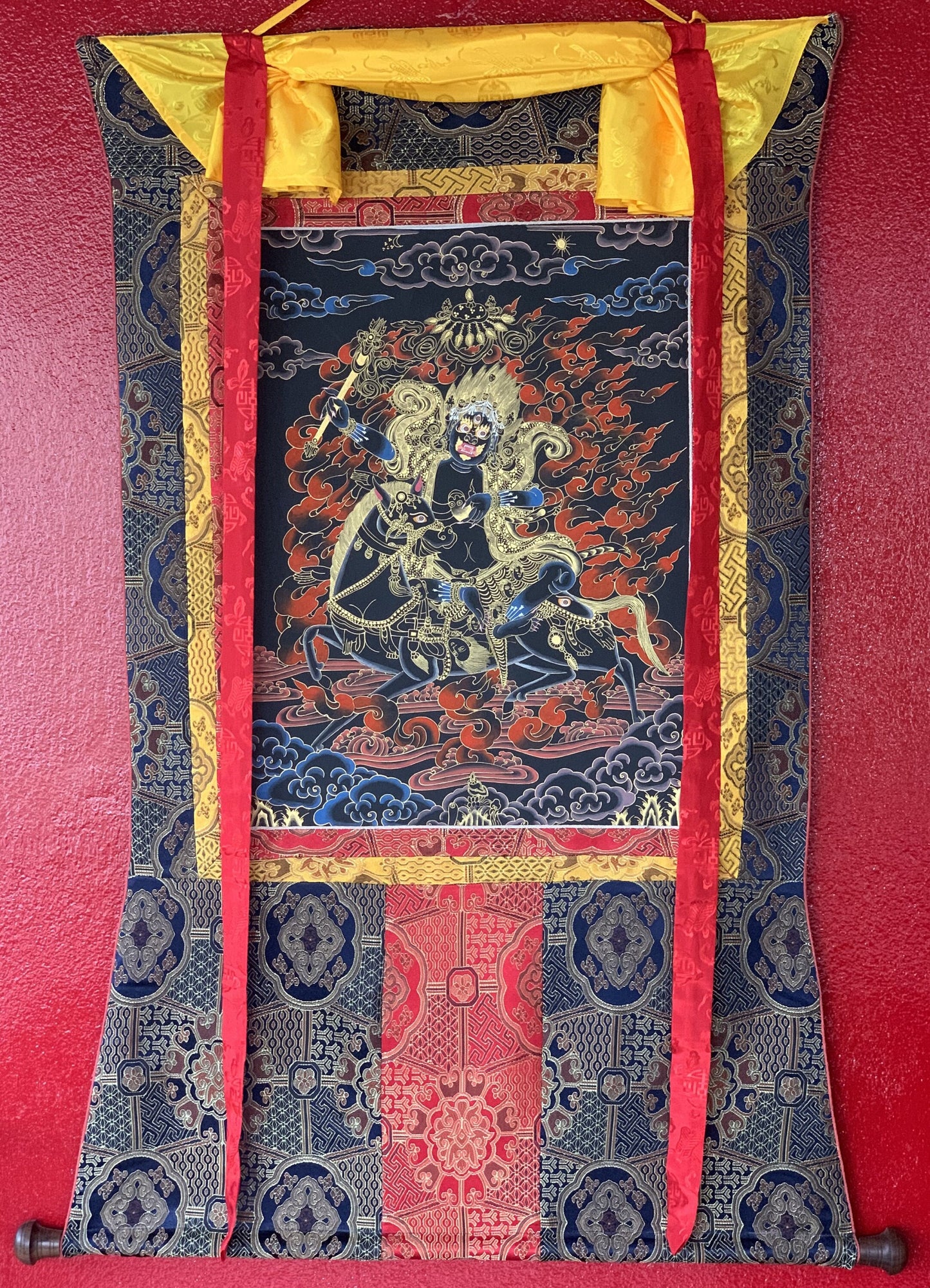 Original Hand-painted  Palden Lhamo / Remati/ Sridevi Tibetan Compassion Mediation Thangka Painting/Wall Hanging with Premium Silk Frame