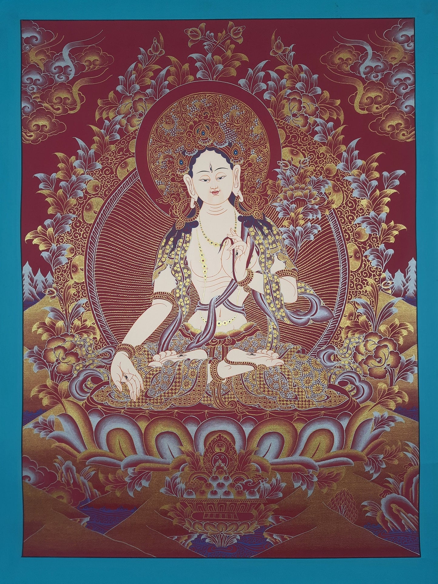 Hand painted Original White Tara / Mother Tara Tibetan Wall hanging Thanka /Thangka / Painting Compassion Meditation Art from Nepal