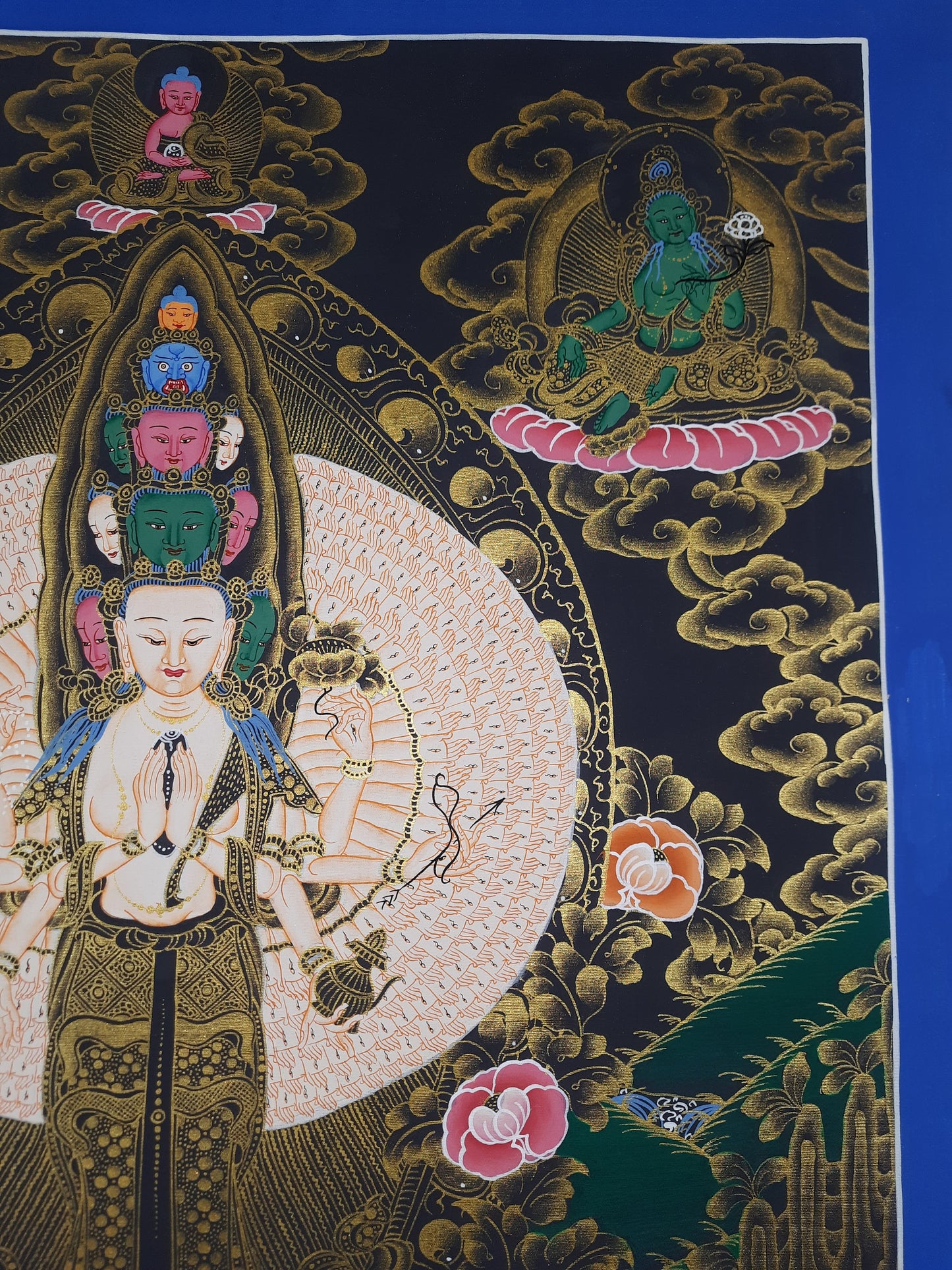 Original Hand Painted SAHASRABHUJA 1000 ARMED AVALOKITESHVARA / Lokeshwor/  Tibetan Compassion / Meditation Thangka / Thanka  Painting