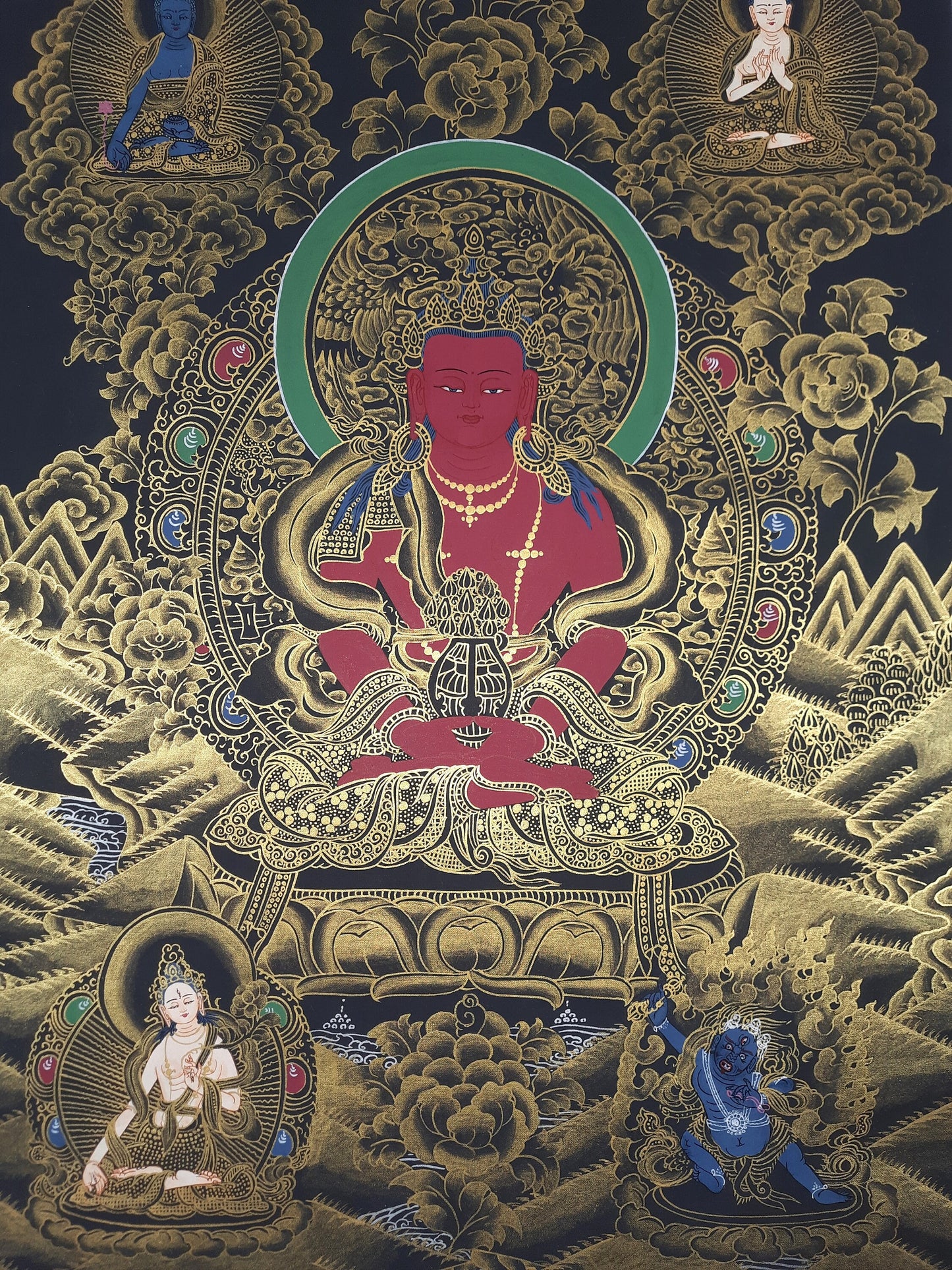 Original Hand Painted Buddha Aparmita/ Amitayus, Compassion / Meditation Tibetan Thangka / Thanka Painting From Nepal